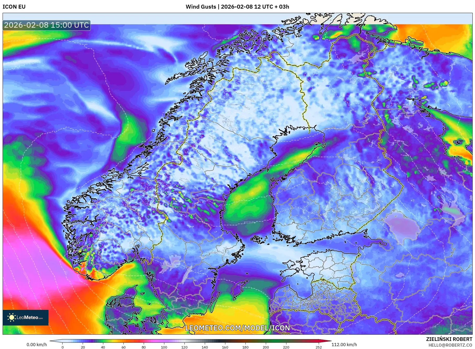 ICON model - Scandinavia, Wind Gusts
