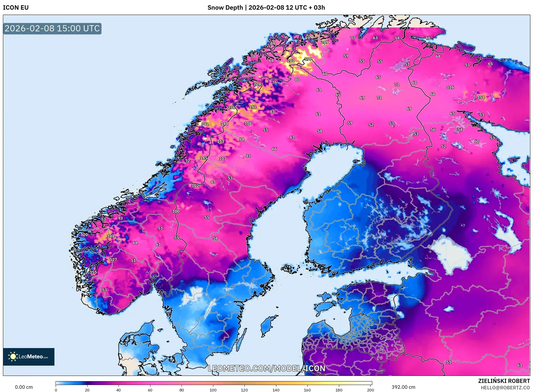 ICON model - Scandinavia, Snow Depth