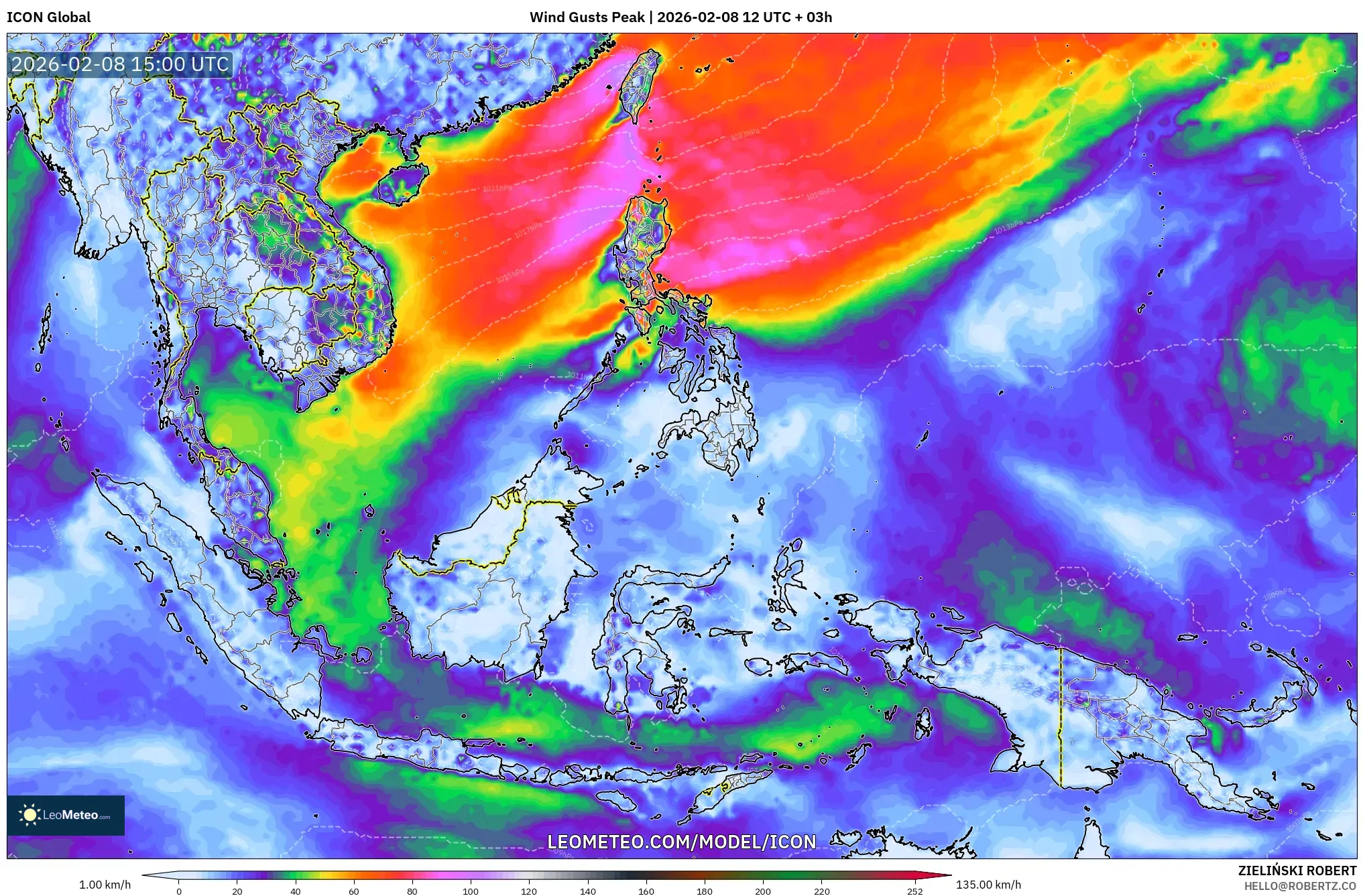 ICON model - South East Asia, Wind Gusts Peak