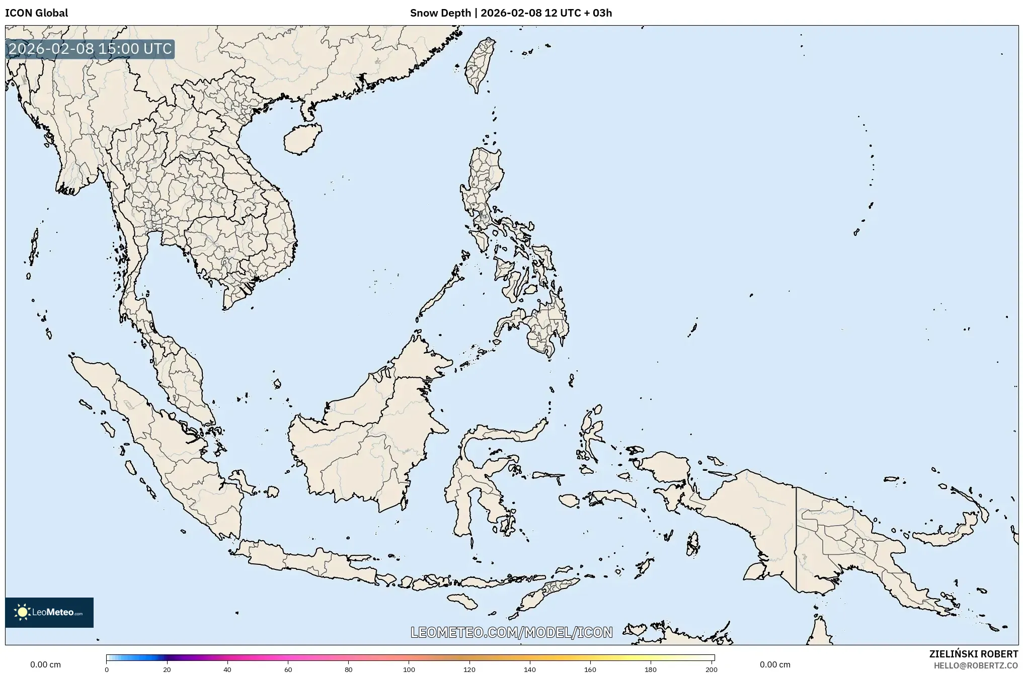 ICON model - South East Asia, Snow Depth