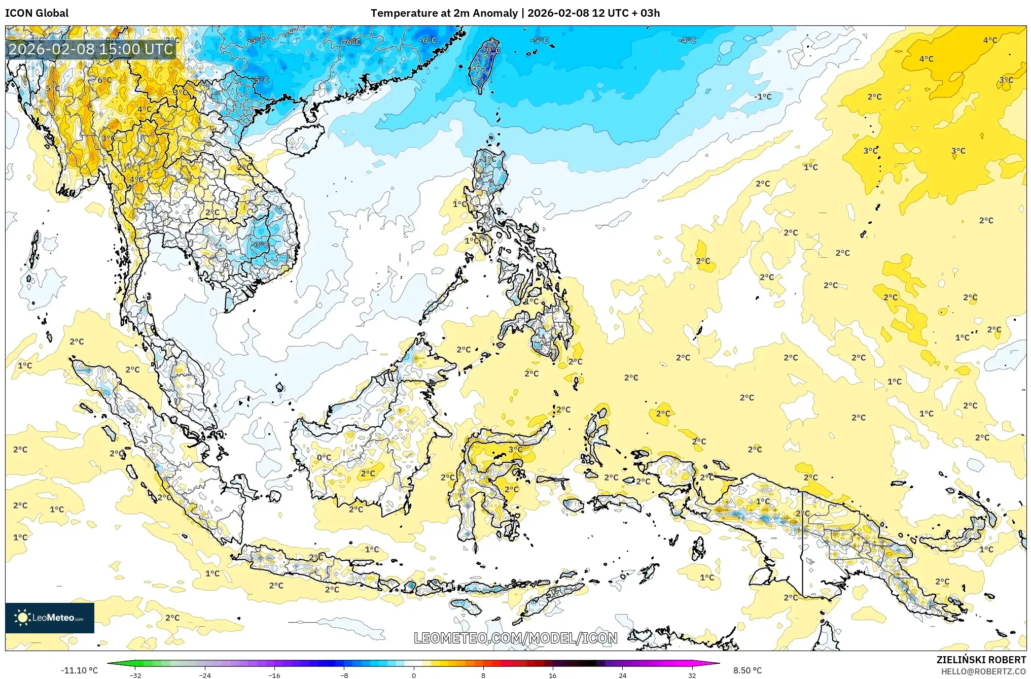 ICON model - Asia Tenggara, Anomali Suhu 2 m