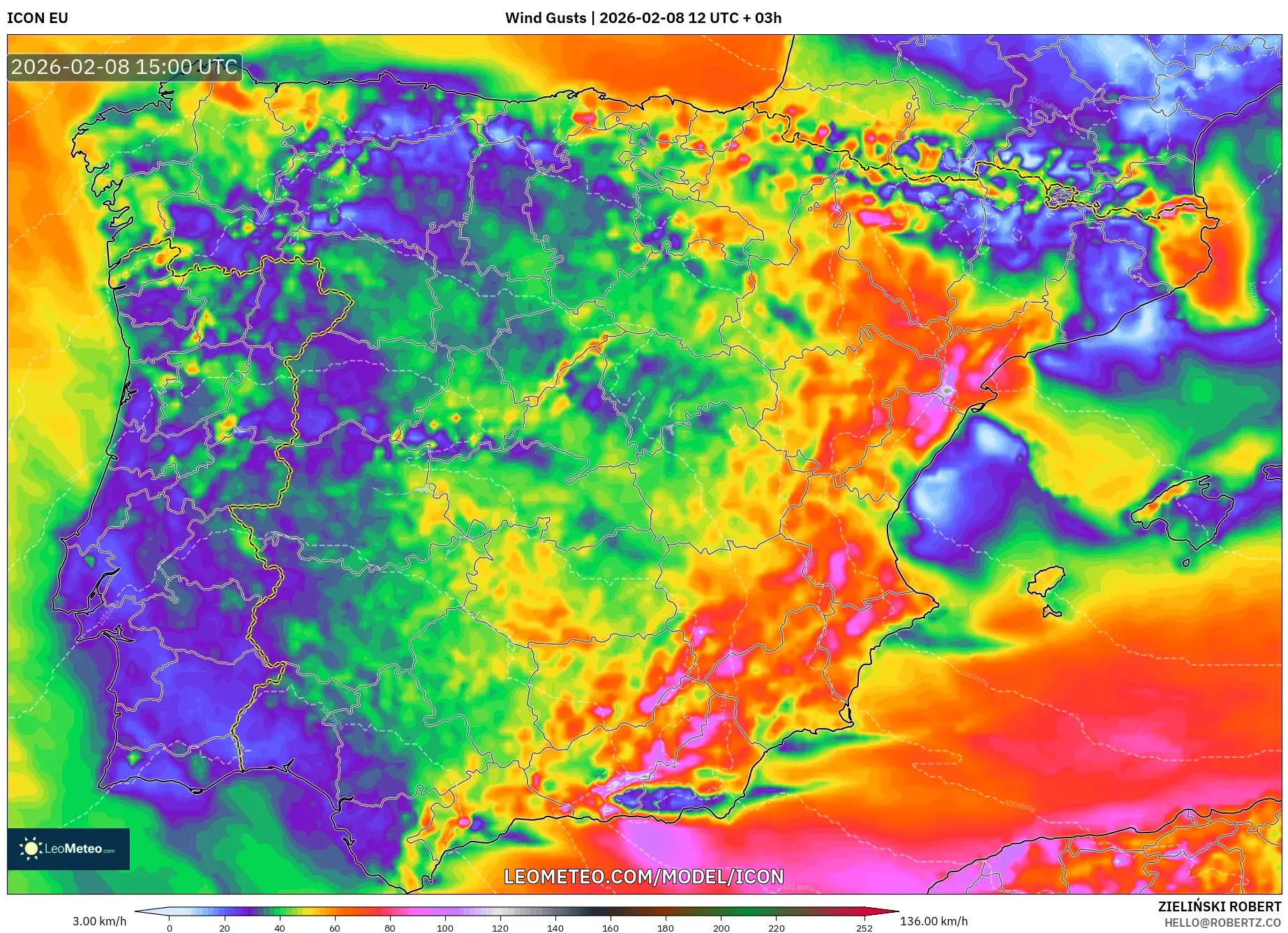 ICON model - Spain, Wind Gusts