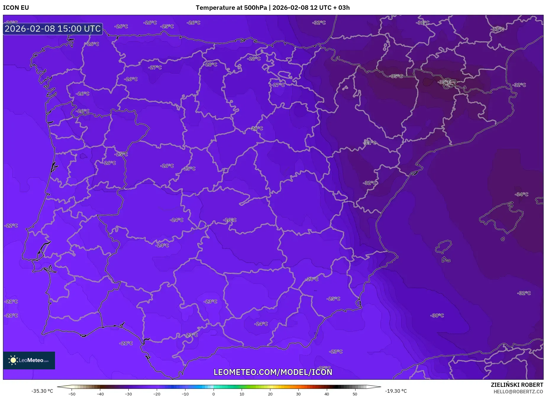 ICON model - Spain, Temperature at 500hPa