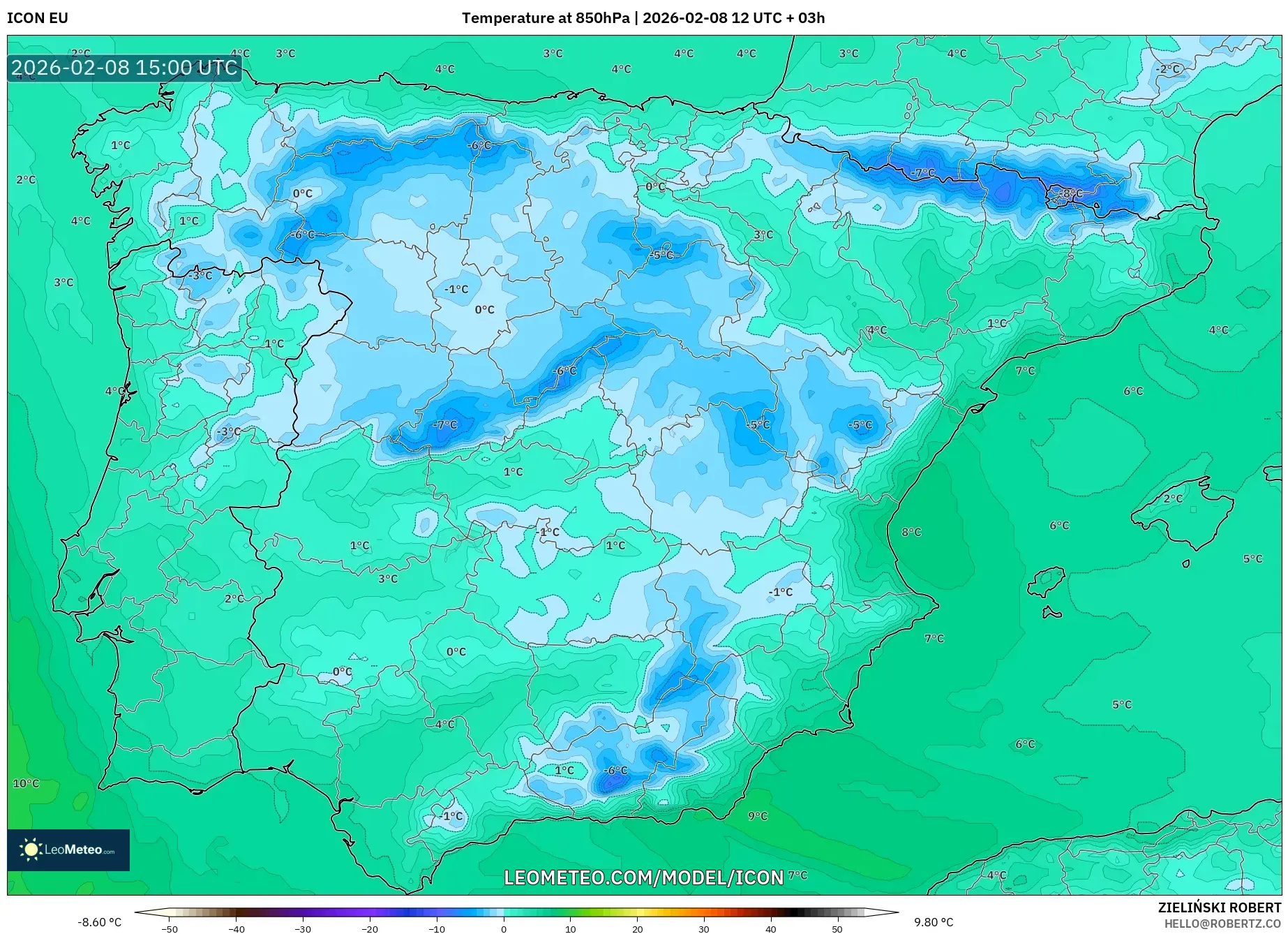 ICON model - Spain, Temperature at 850hPa