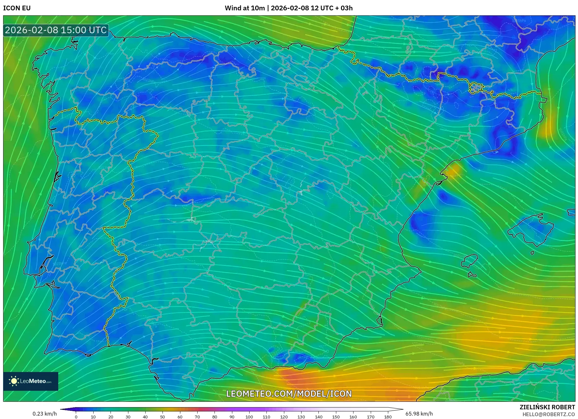 ICON model - Spain, Wind at 10m
