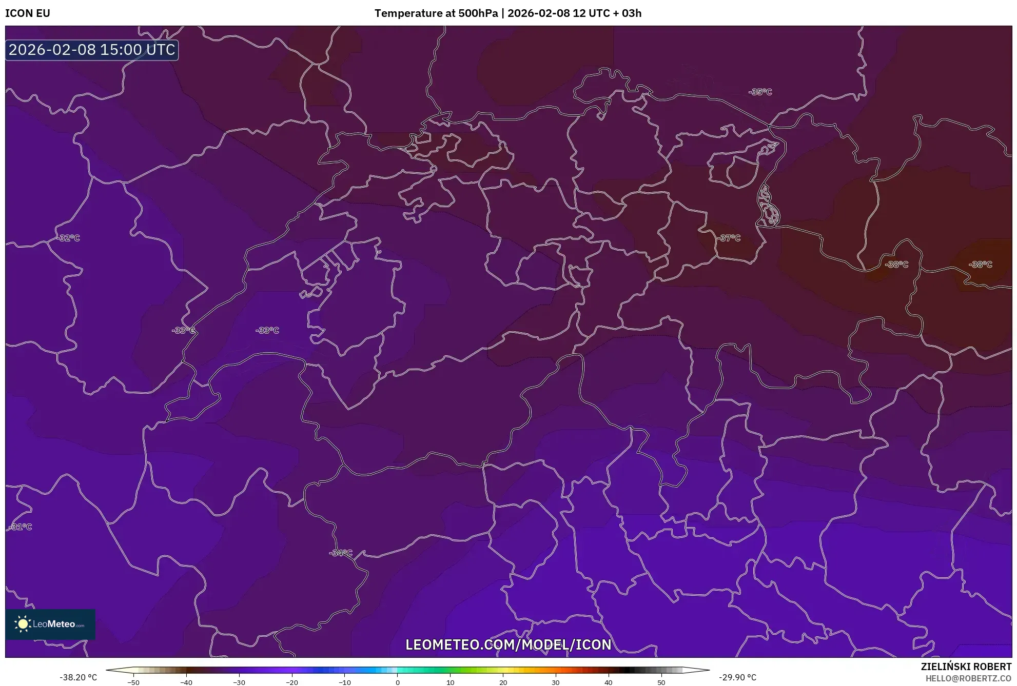 ICON model - Switzerland, Temperature at 500hPa