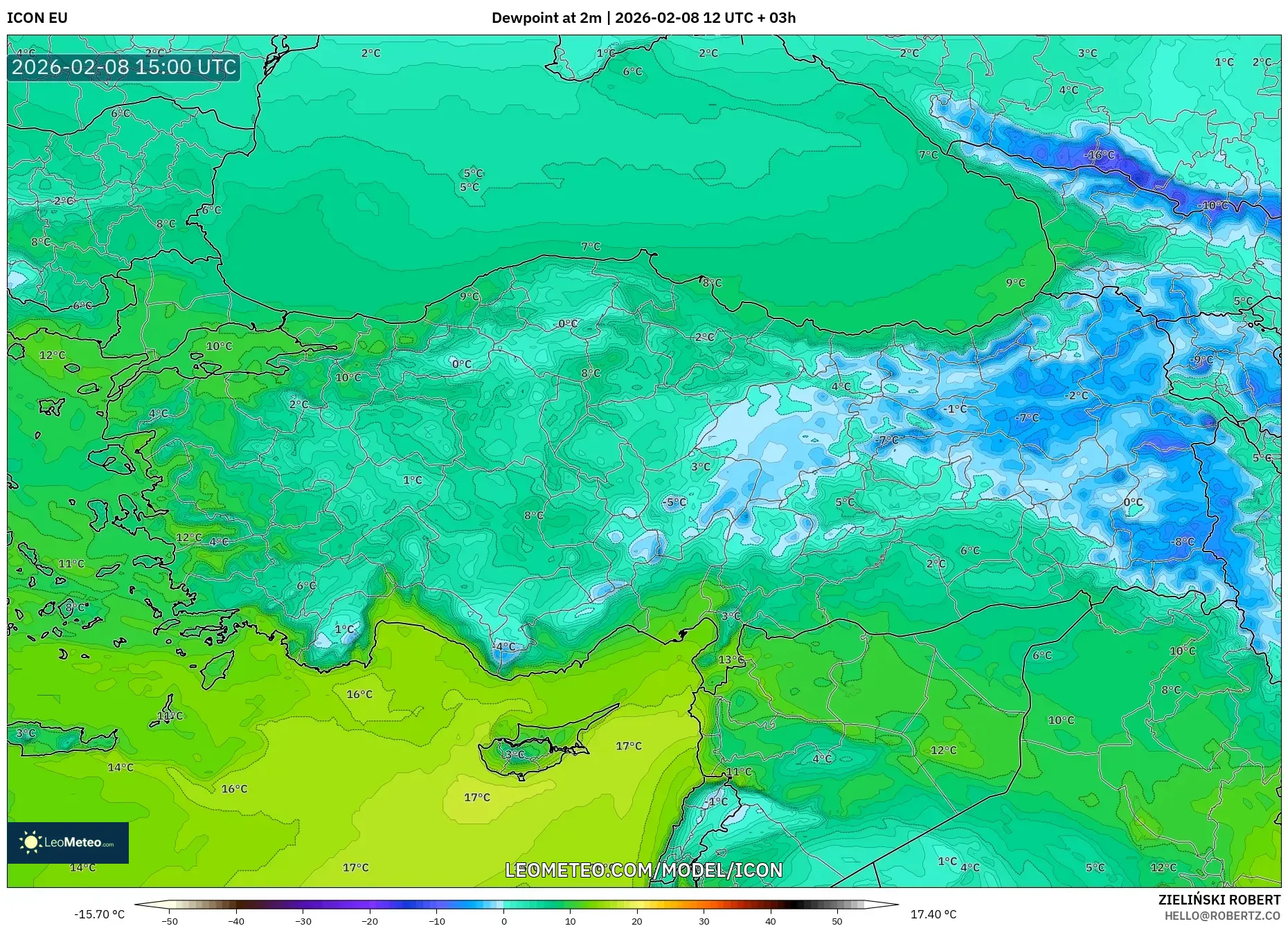 ICON model - Turkey, Dewpoint at 2m