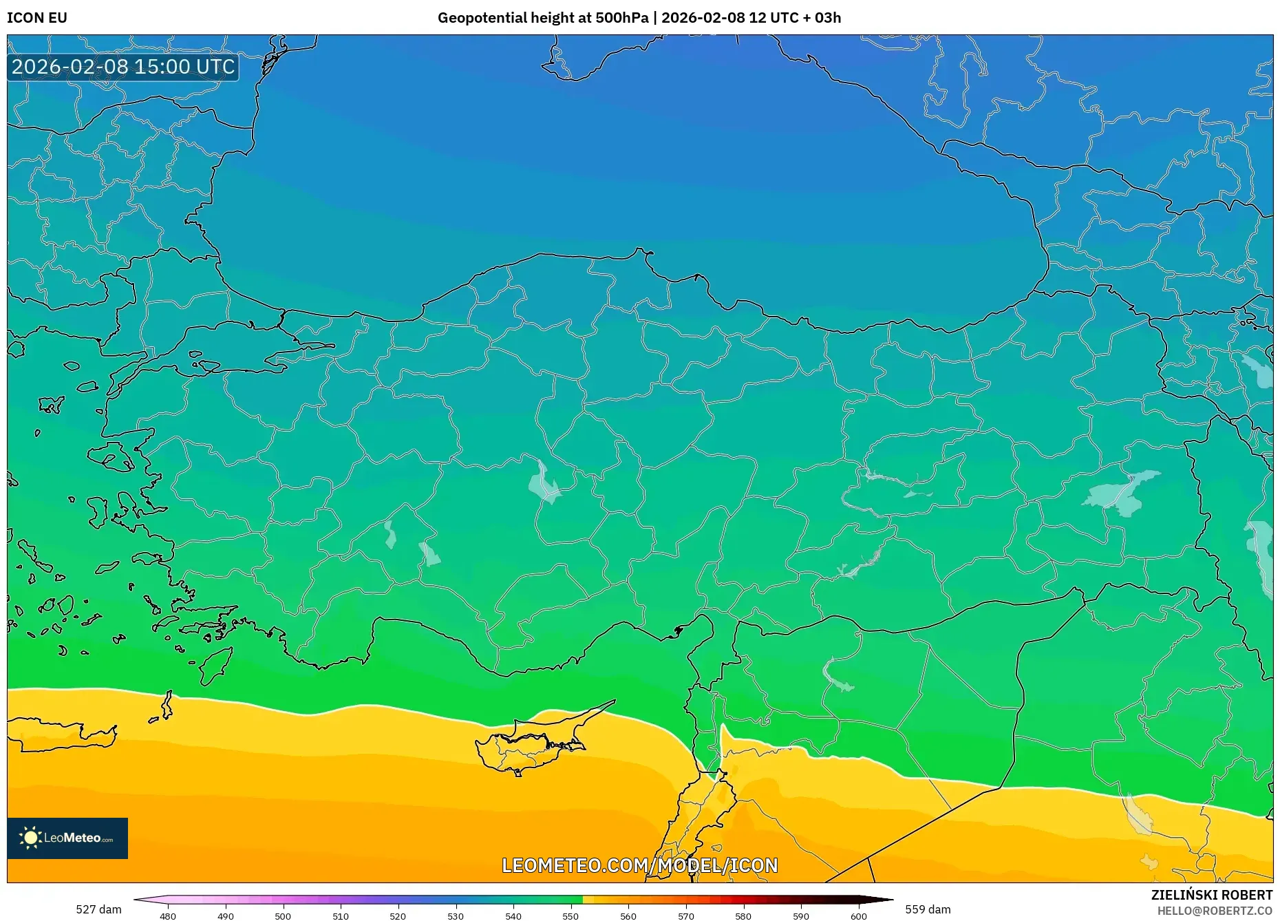 ICON model - Turkey, Geopotential height at 500hPa