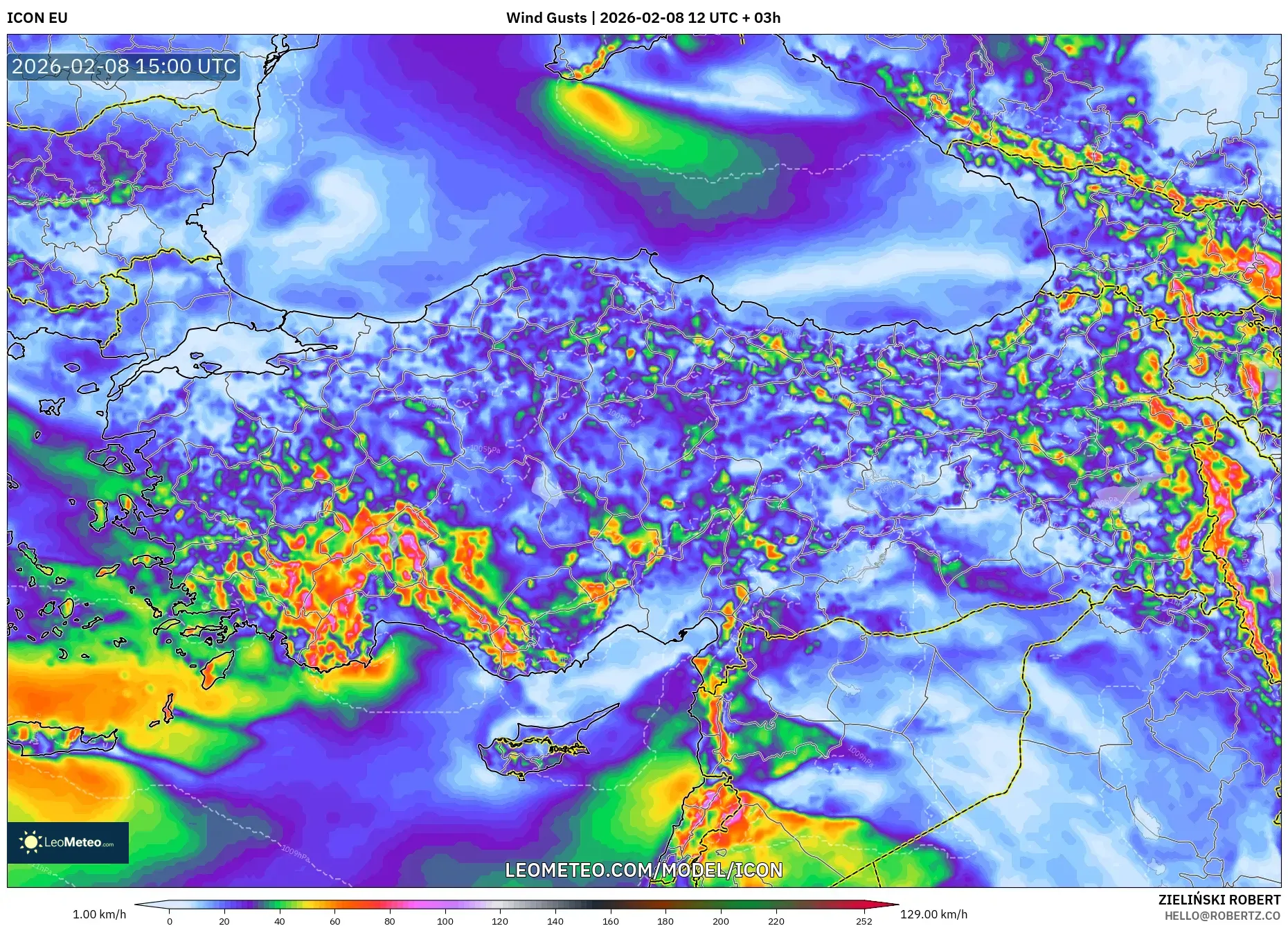 ICON model - Turkey, Wind Gusts