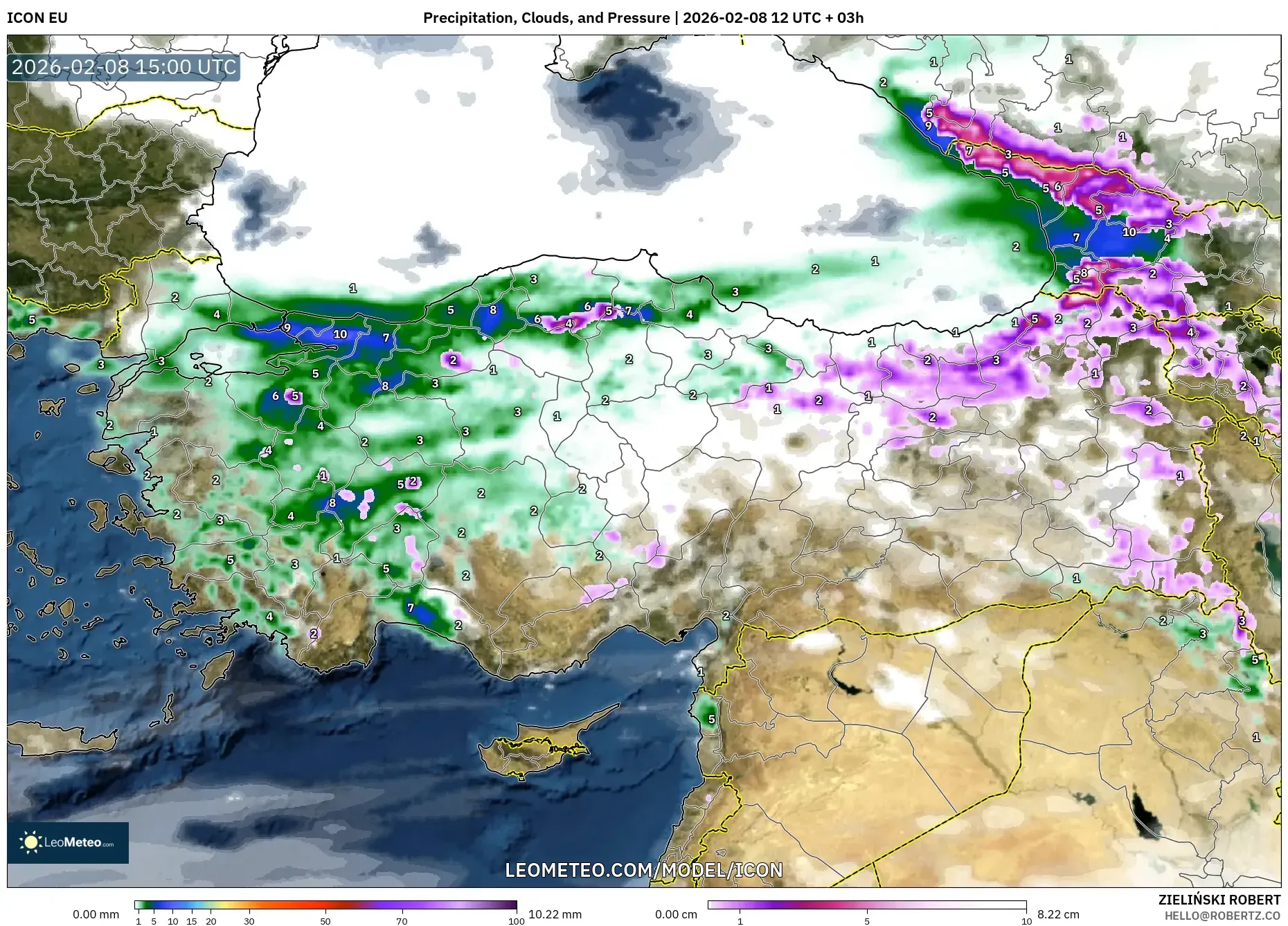 ICON model - Turkey, Precipitation, Clouds, and Pressure