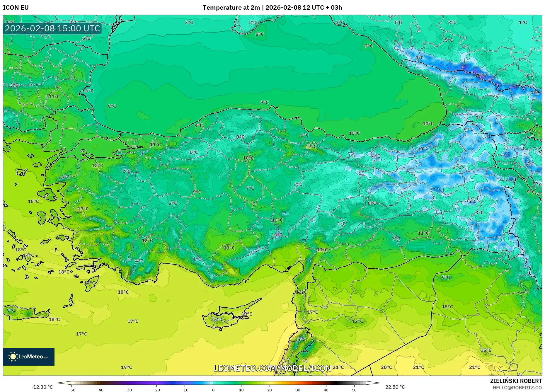 ICON model - Turkey, Temperature at 2m