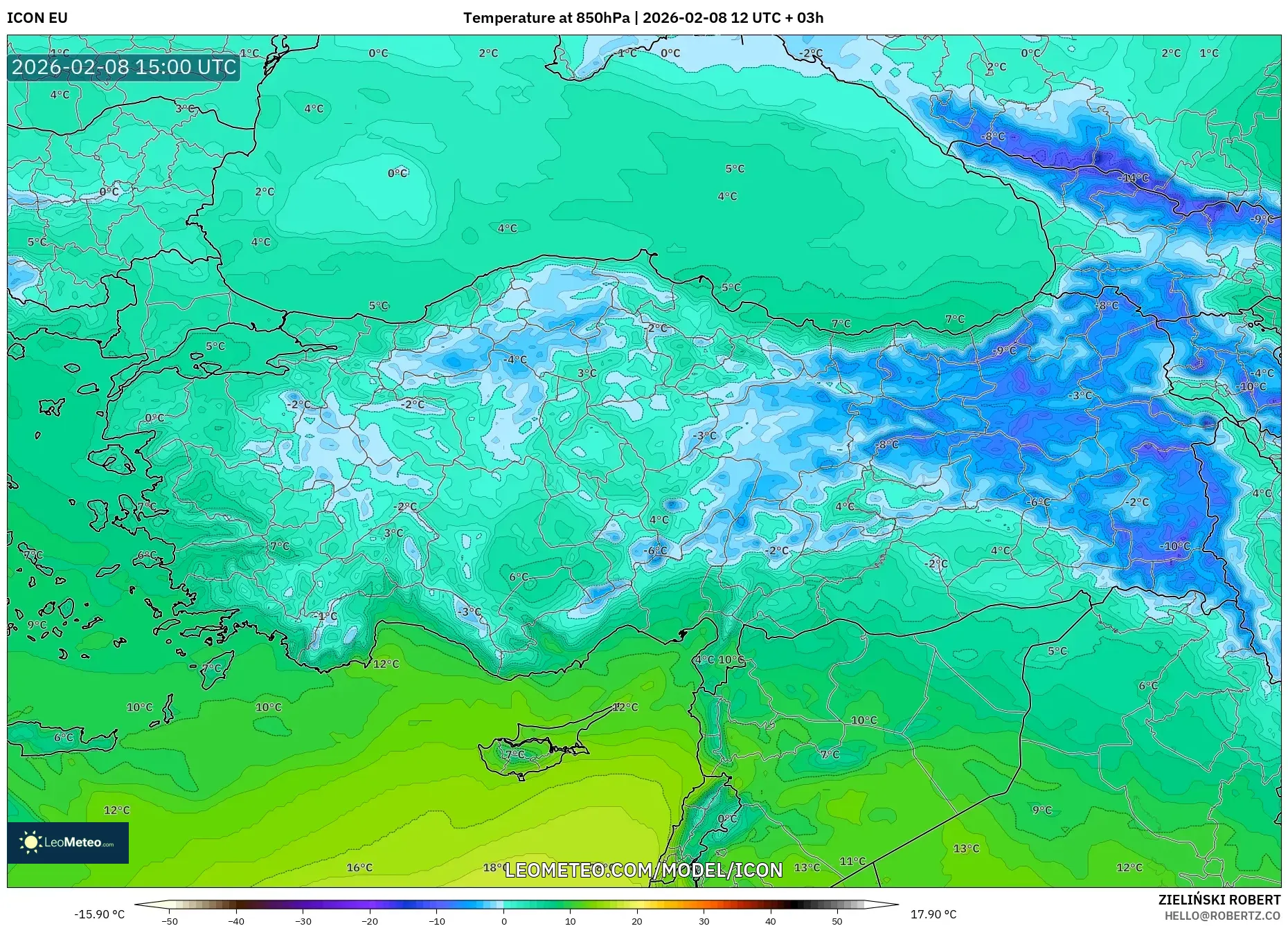ICON model - Turkey, Temperature at 850hPa