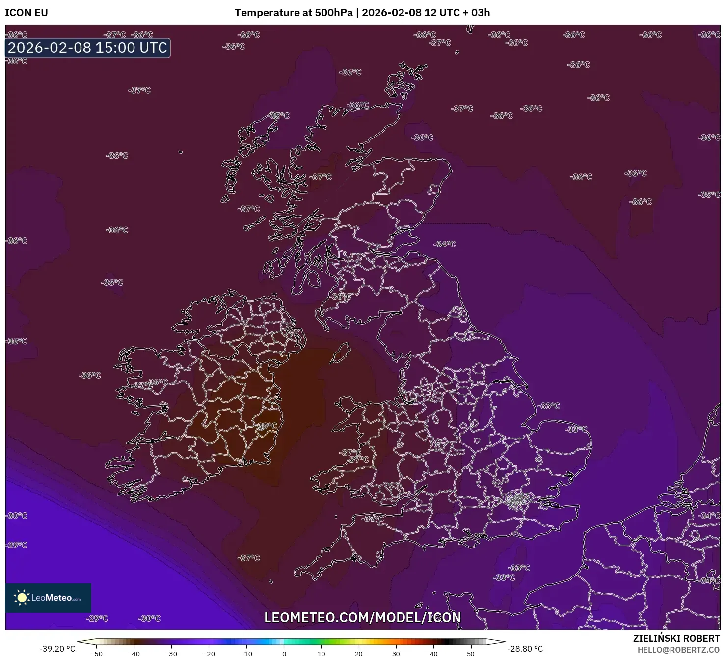 ICON model - United Kingdom, Temperature at 500hPa