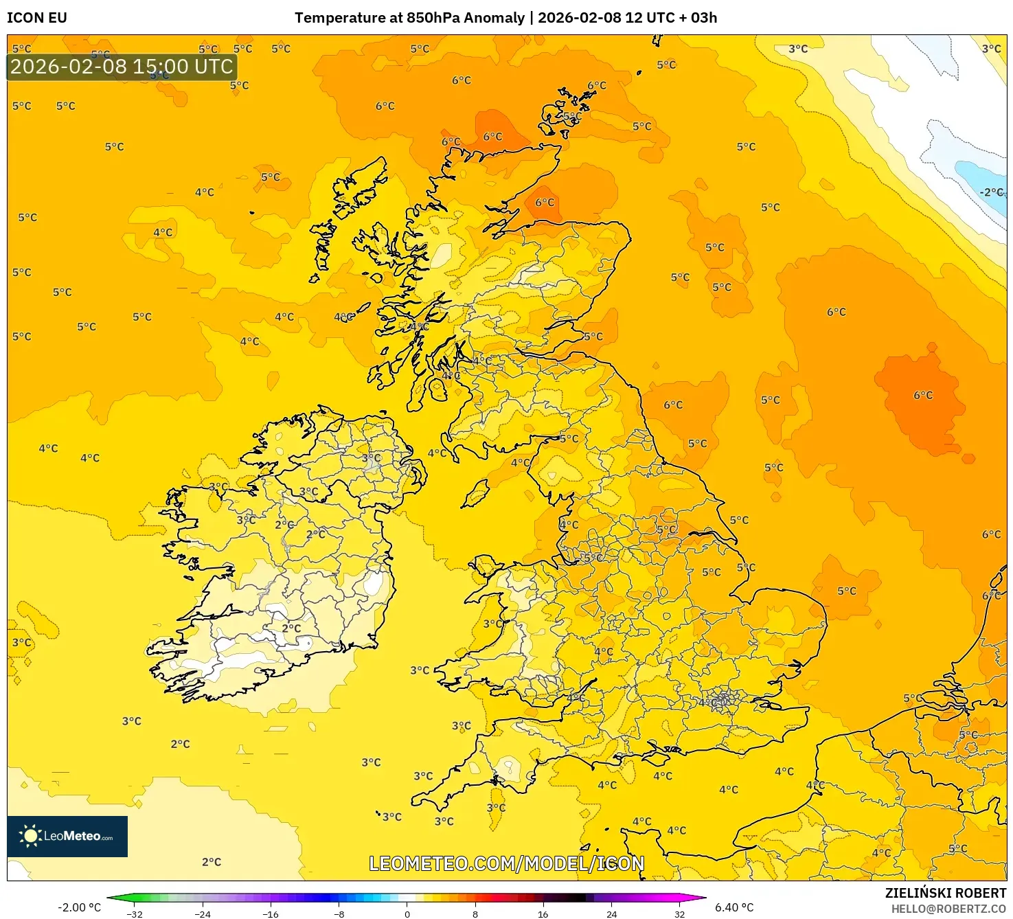ICON model - Britania Raya, Anomali Suhu 850 hPa