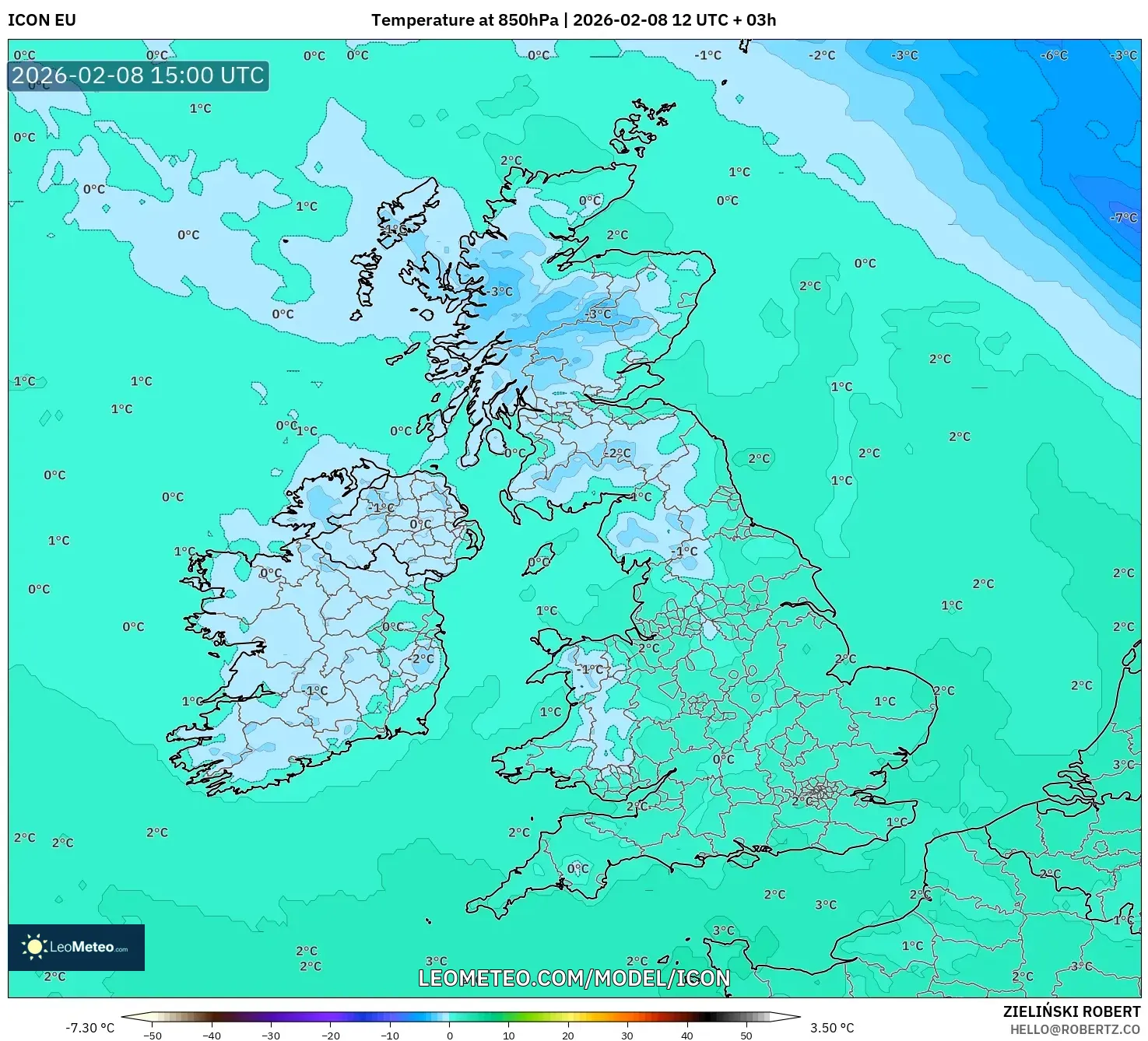ICON model - United Kingdom, Temperature at 850hPa