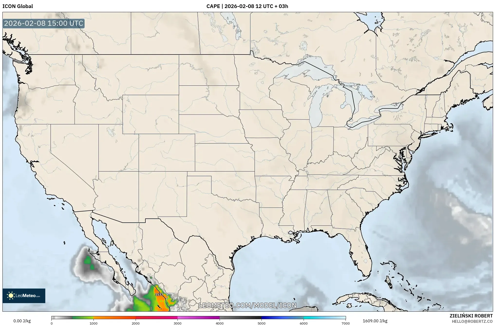 ICON model - United States, CAPE