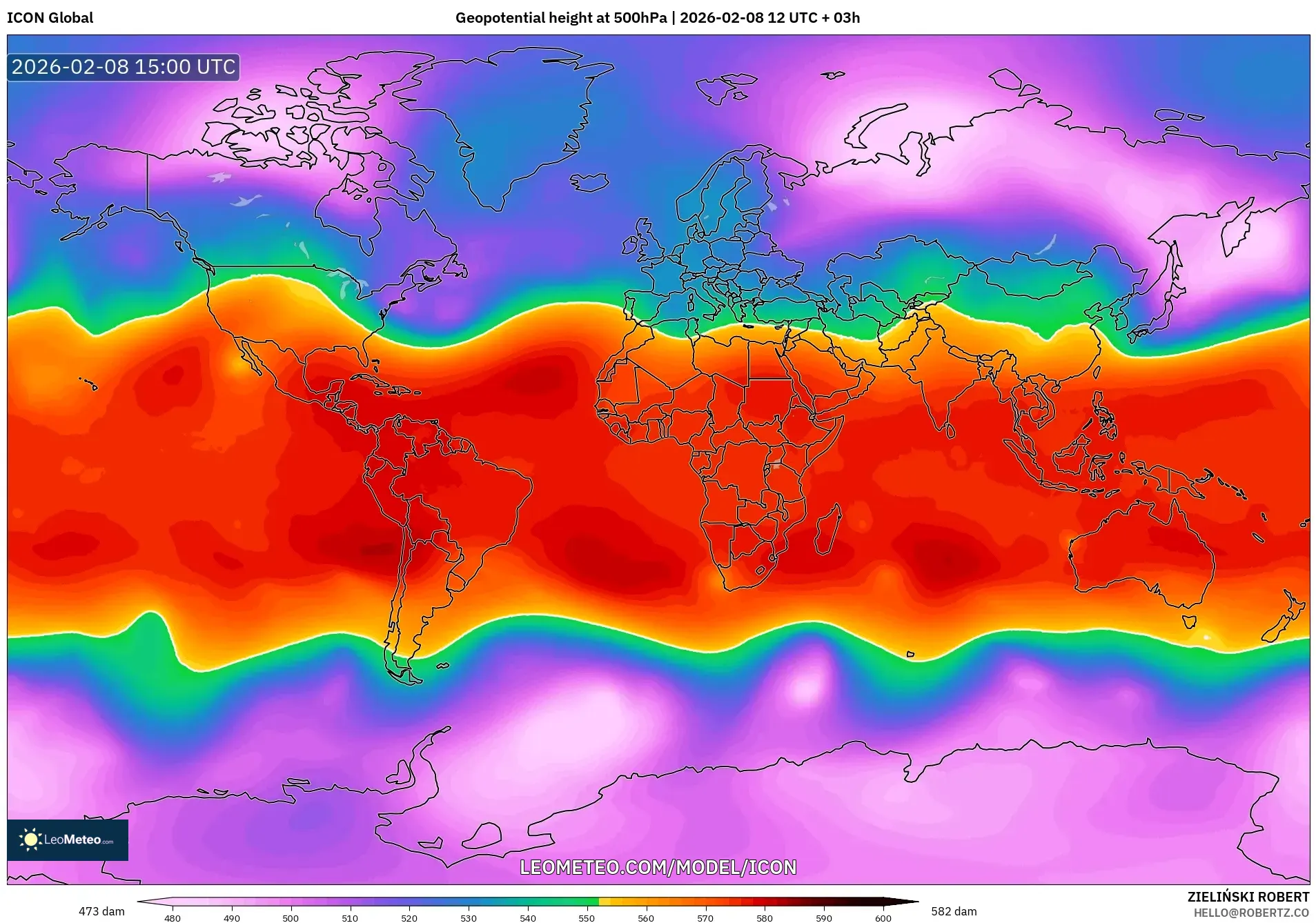 ICON model - Dunia, Ketinggian geopotensial pada 500 hPa