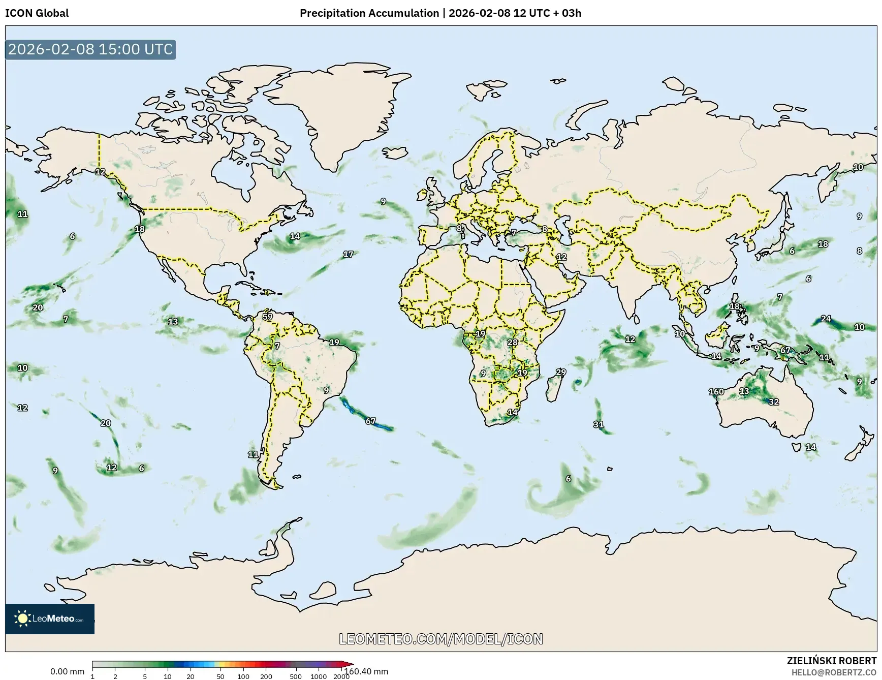 ICON model - World, Precipitation Accumulation