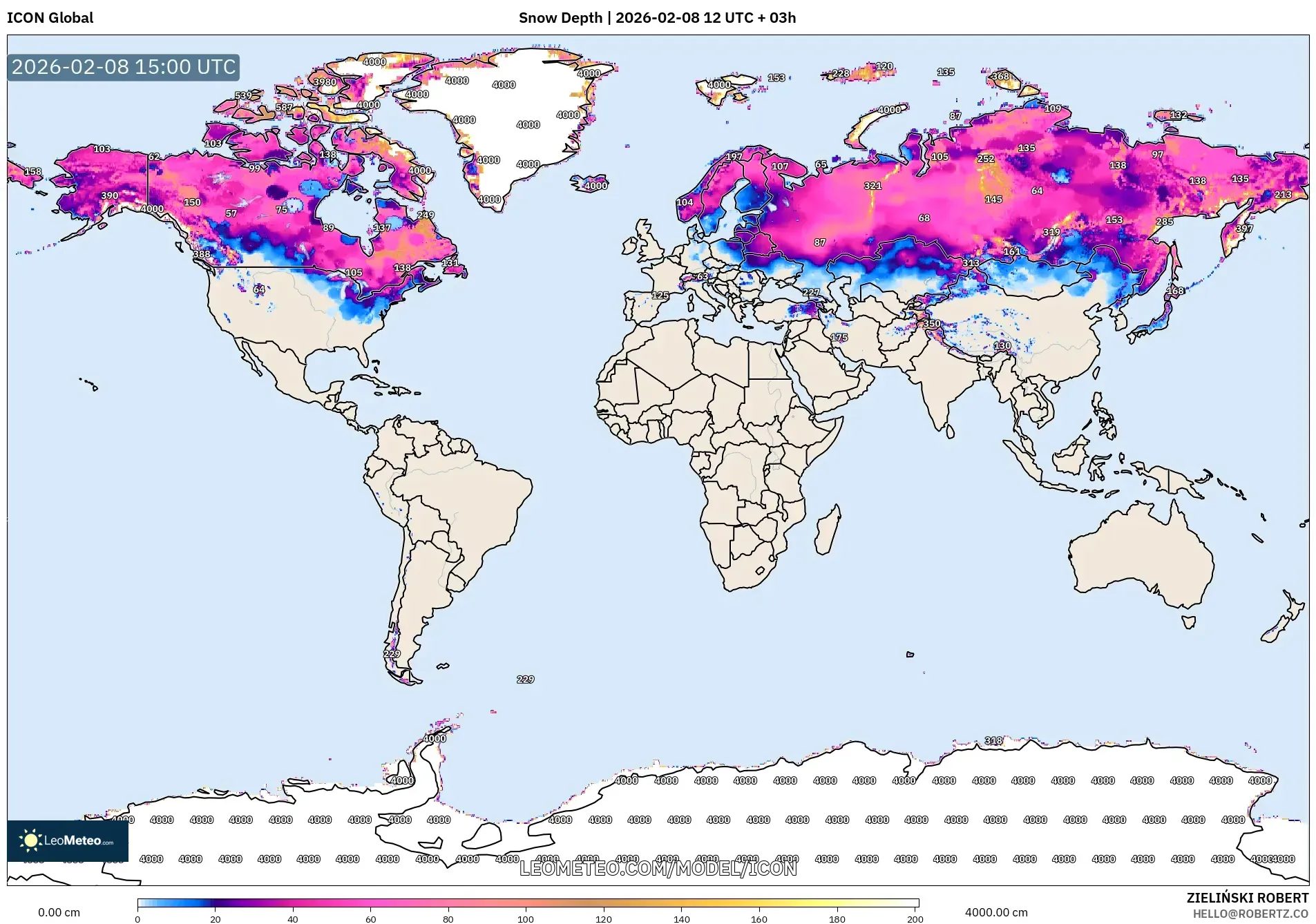 ICON model - World, Snow Depth