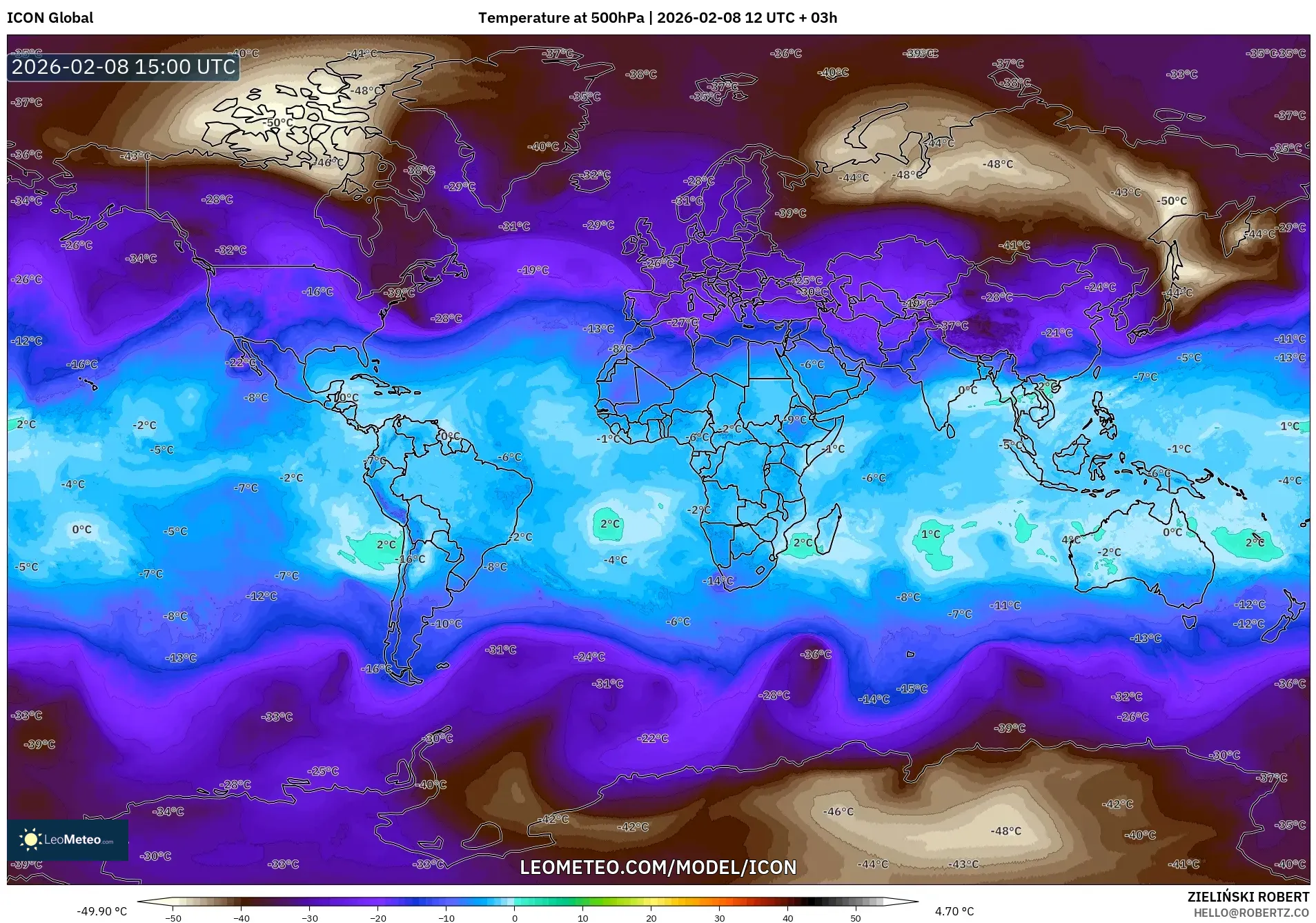 ICON model - World, Temperature at 500hPa
