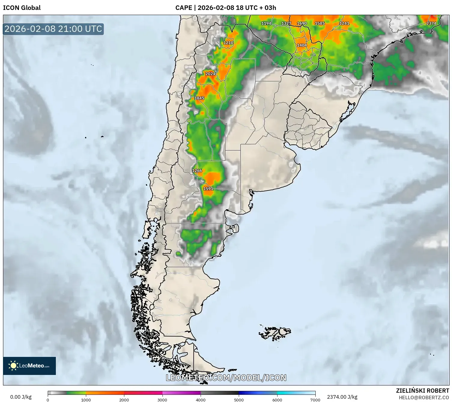 ICON model - Argentina, CAPE
