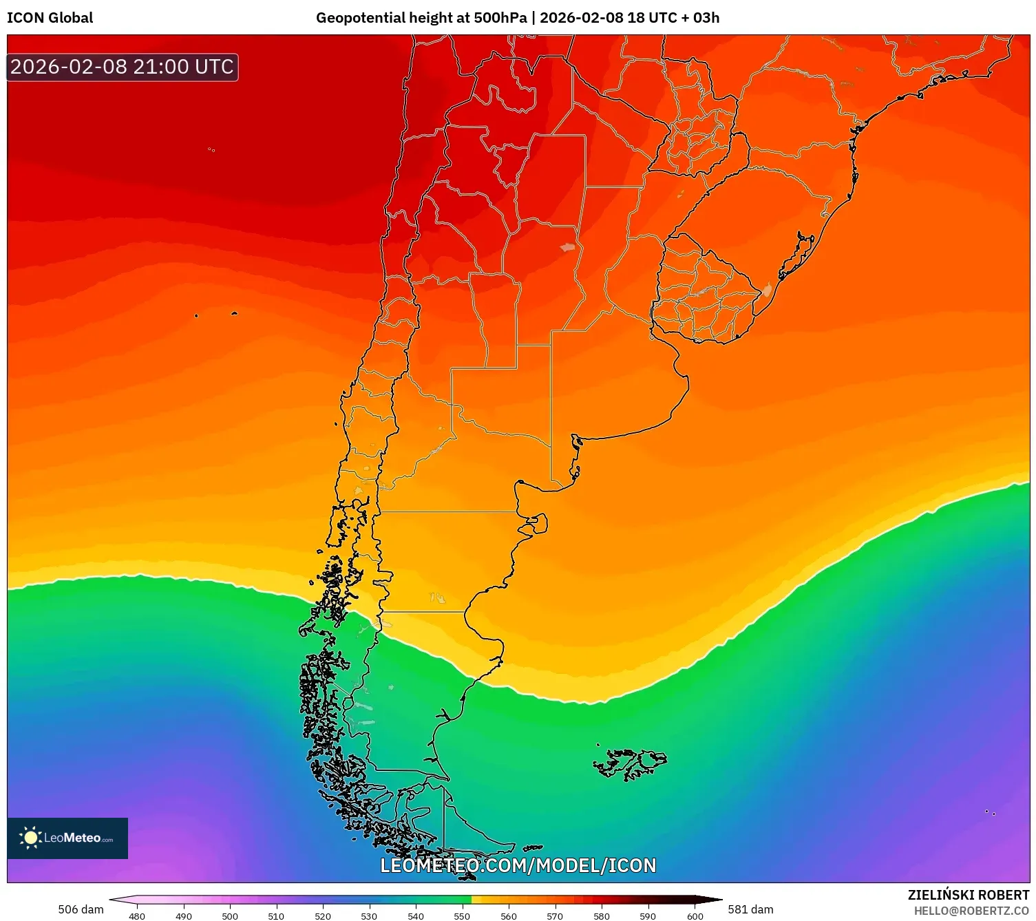ICON model - Argentina, Ketinggian geopotensial pada 500 hPa