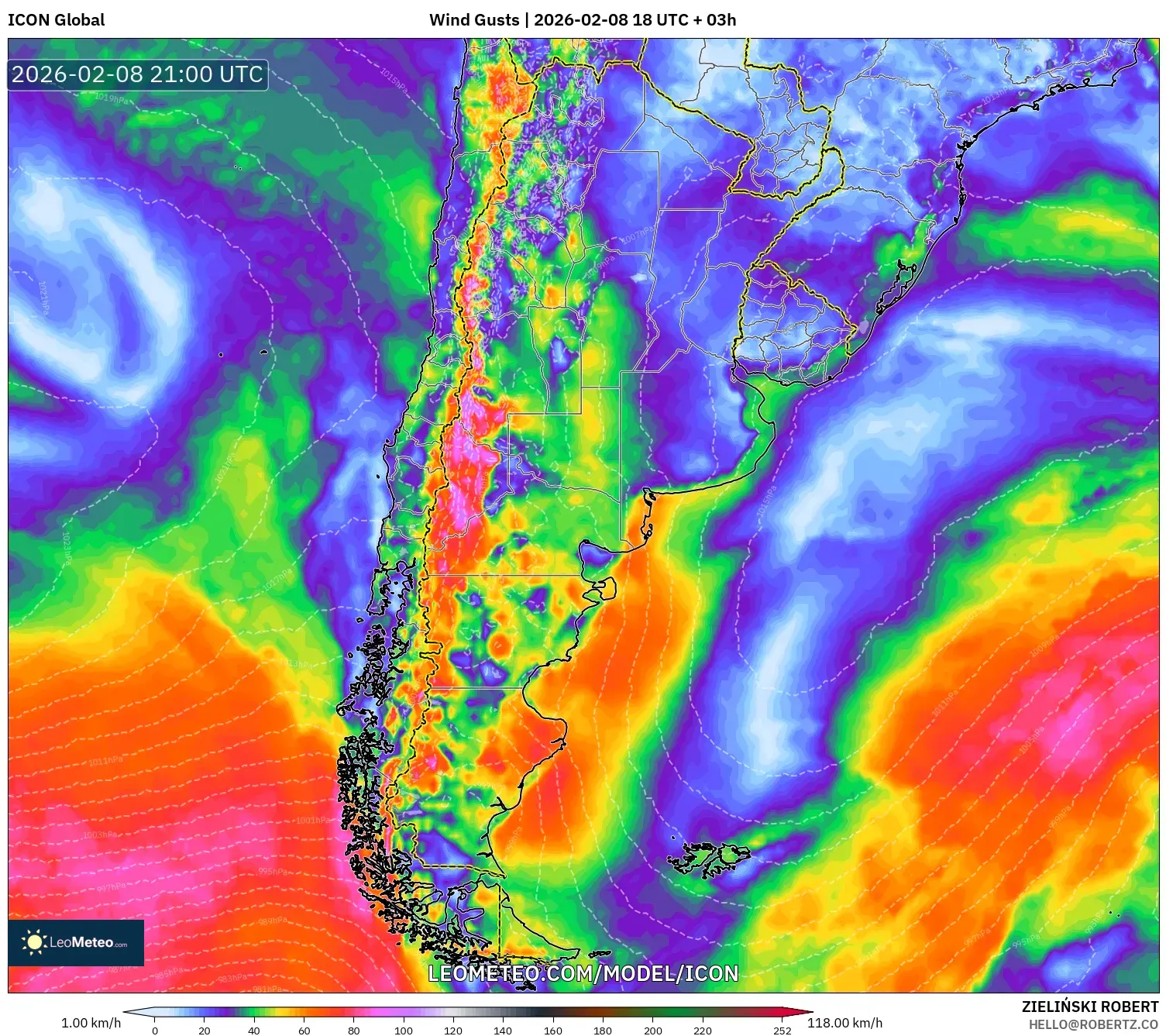 ICON model - Argentina, Wind Gusts
