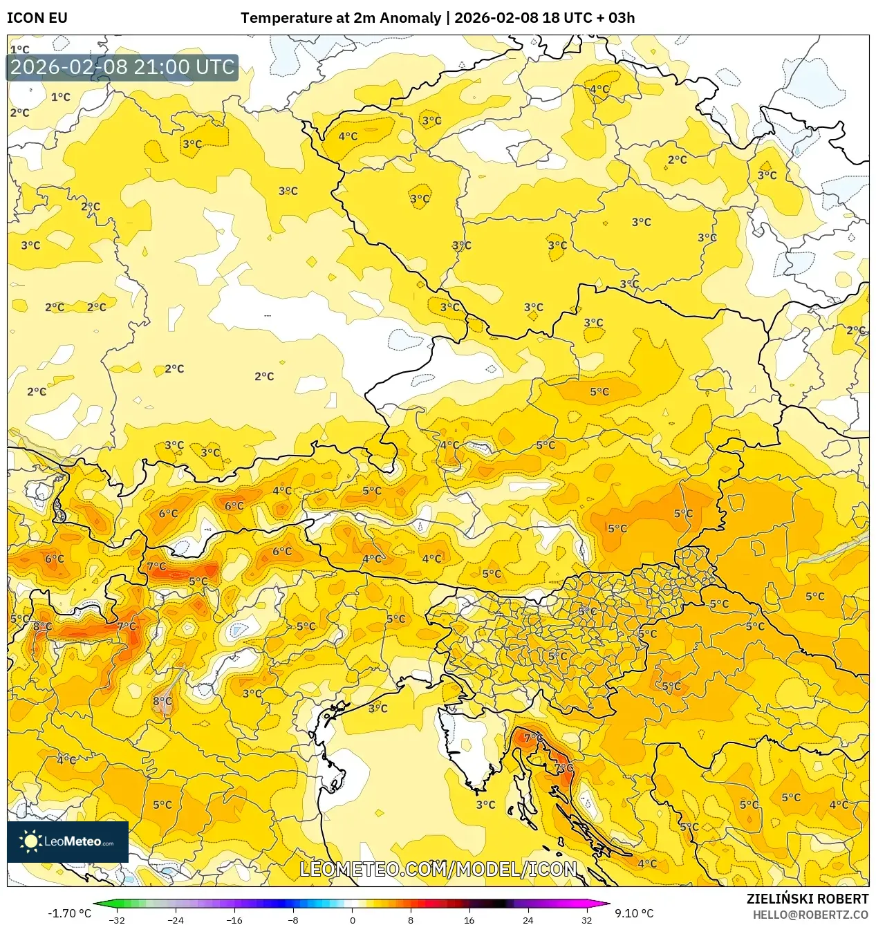 ICON model - Austria, Anomali Suhu 2 m