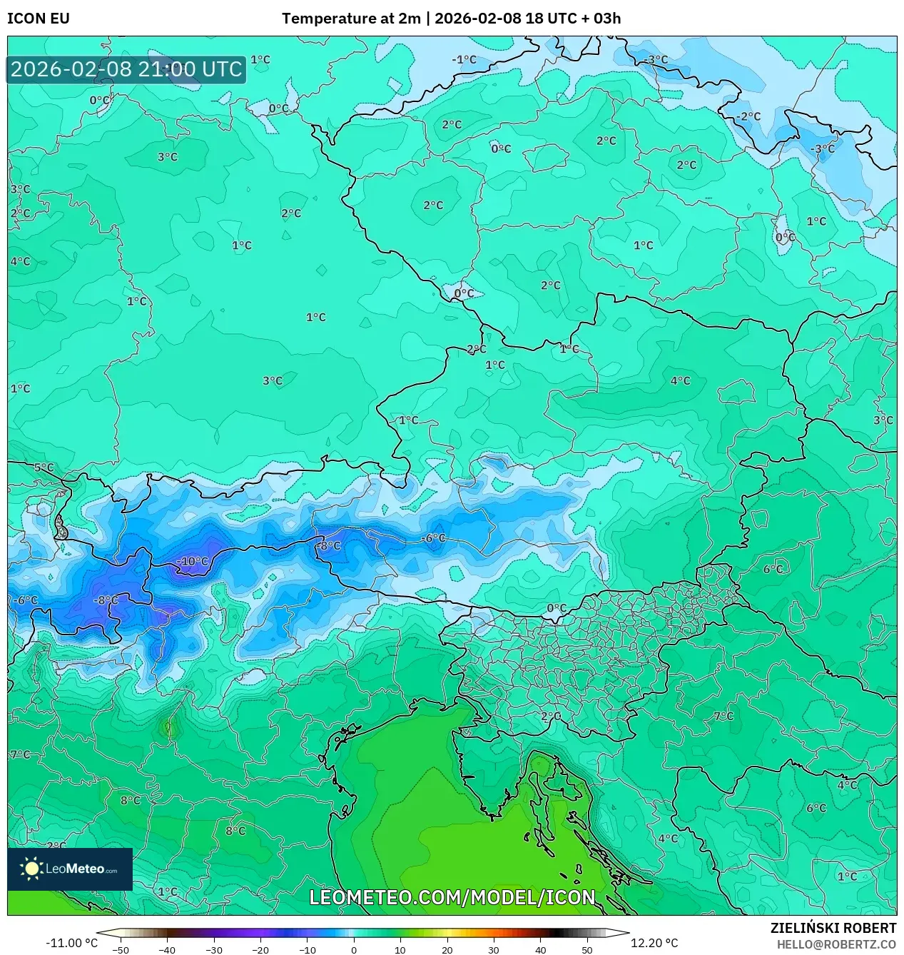 ICON model - Austria, Temperature at 2m
