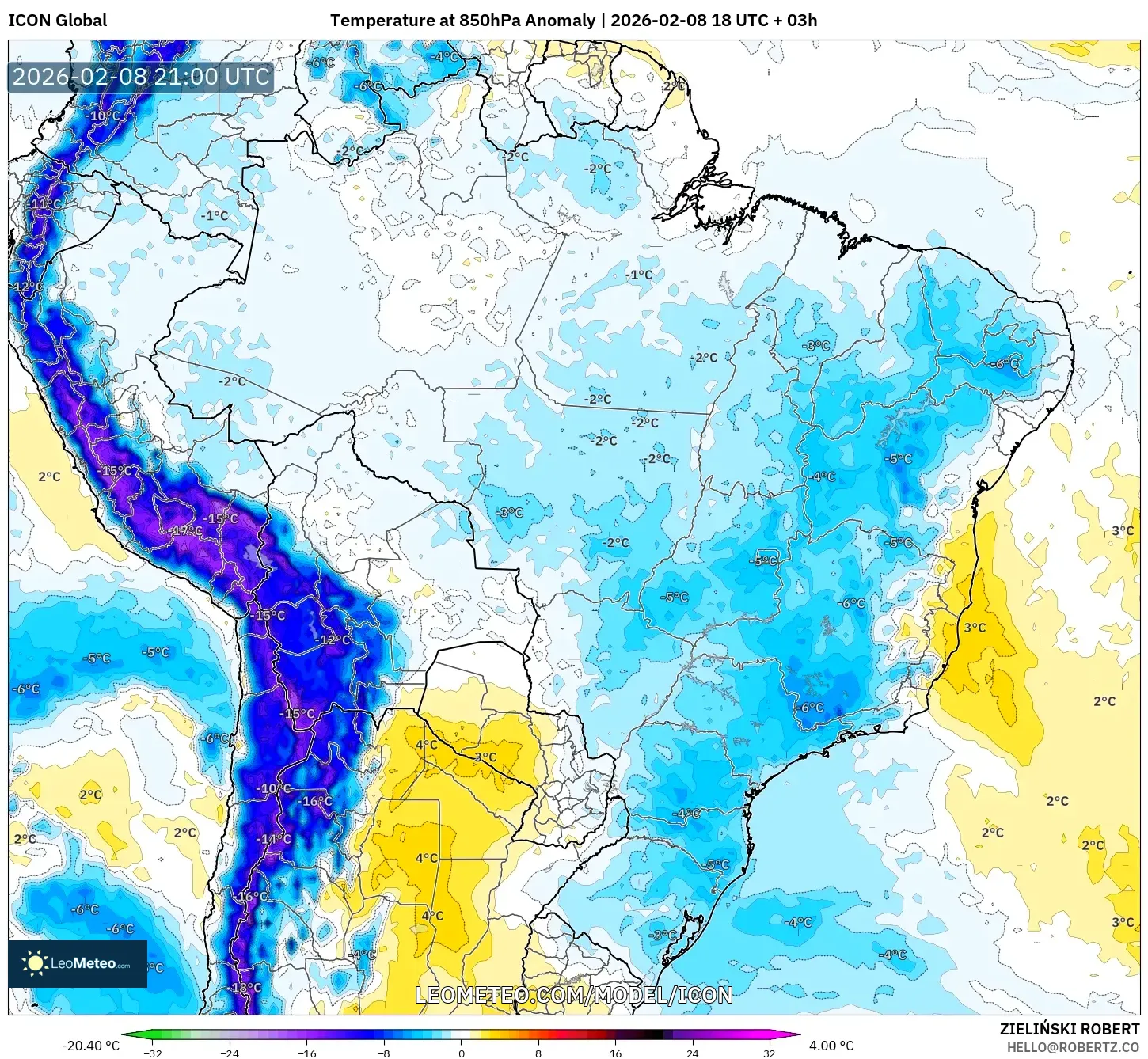 ICON model - Brasil, Anomali Suhu 850 hPa