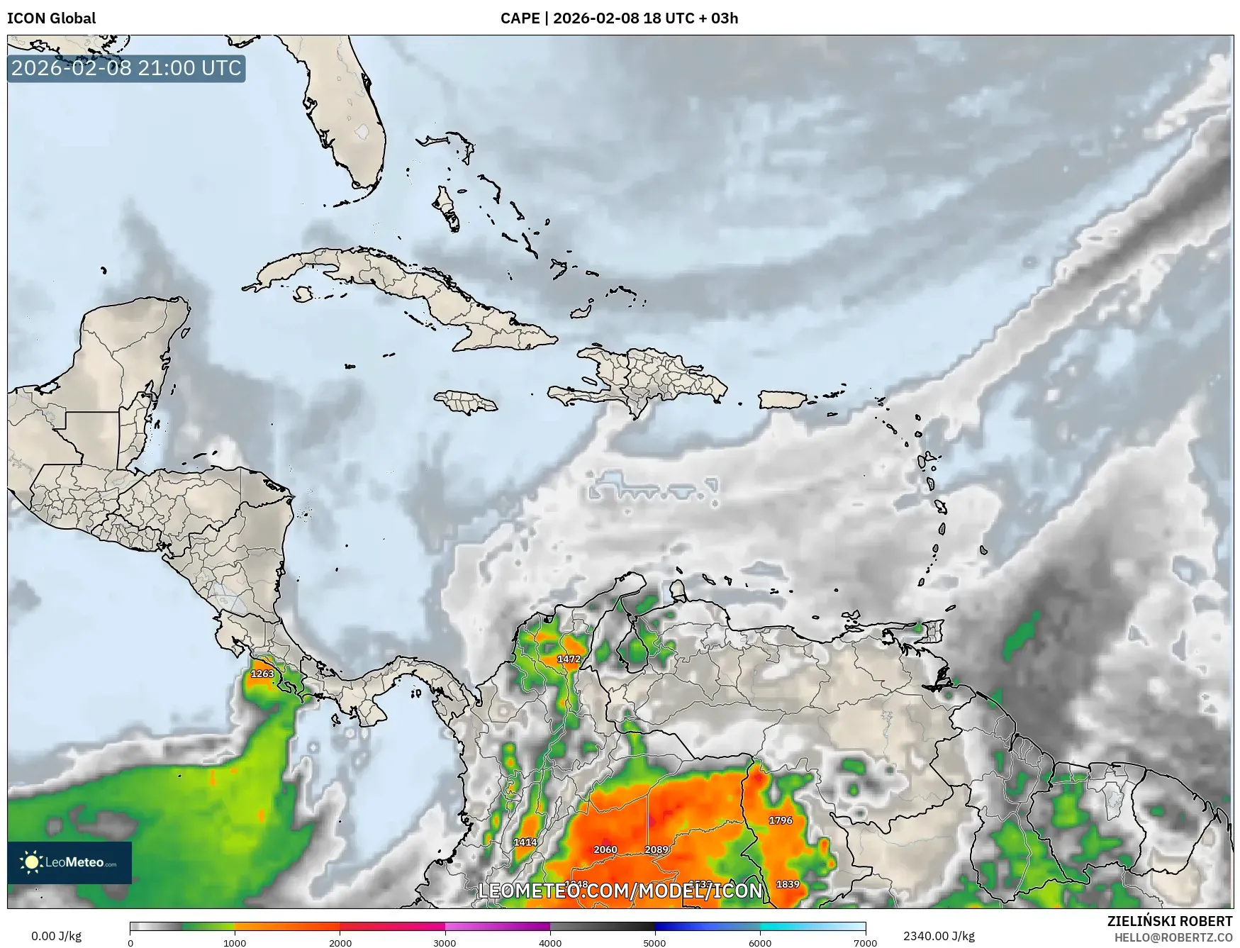 ICON model - Karibia, CAPE