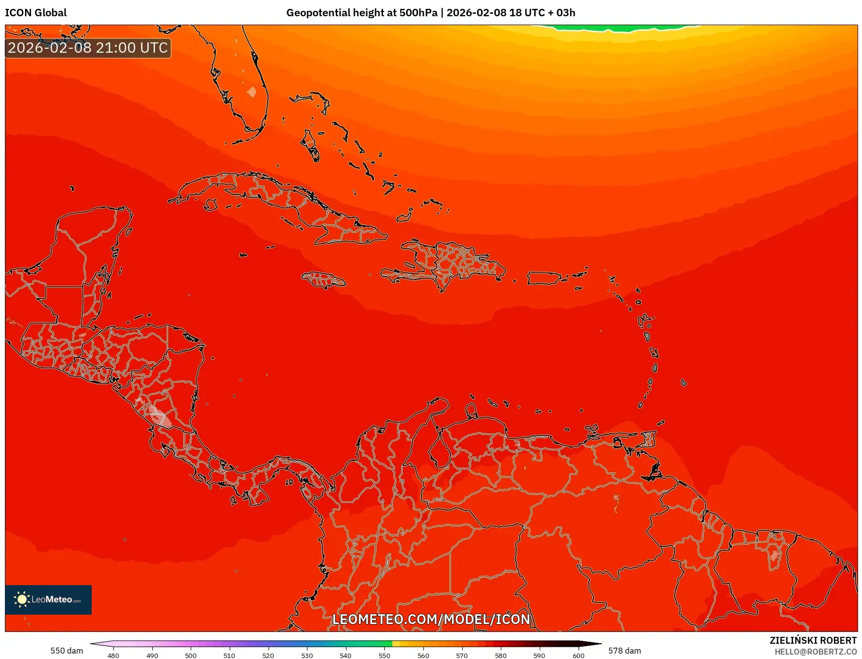 ICON model - Karibia, Ketinggian geopotensial pada 500 hPa