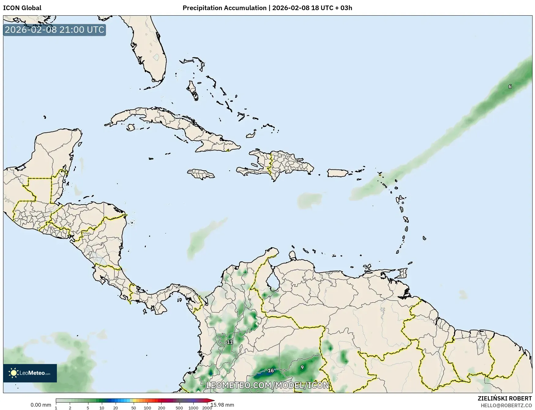 ICON model - Karibia, Akumulasi Curah Hujan