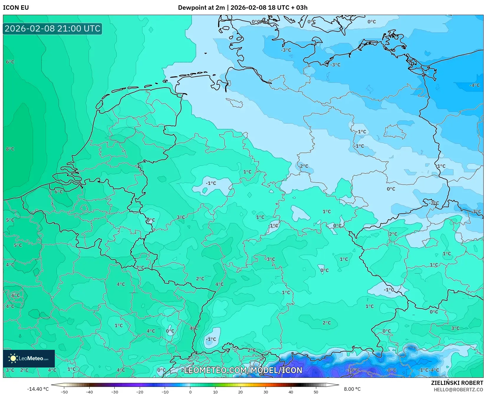 ICON model - Germany, Dewpoint at 2m