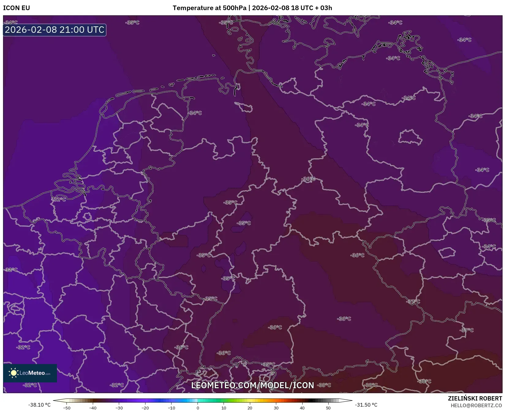 ICON model - Germany, Temperature at 500hPa