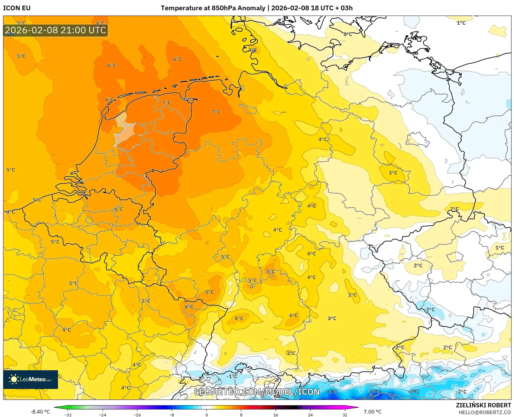 ICON model - Jerman, Anomali Suhu 850 hPa