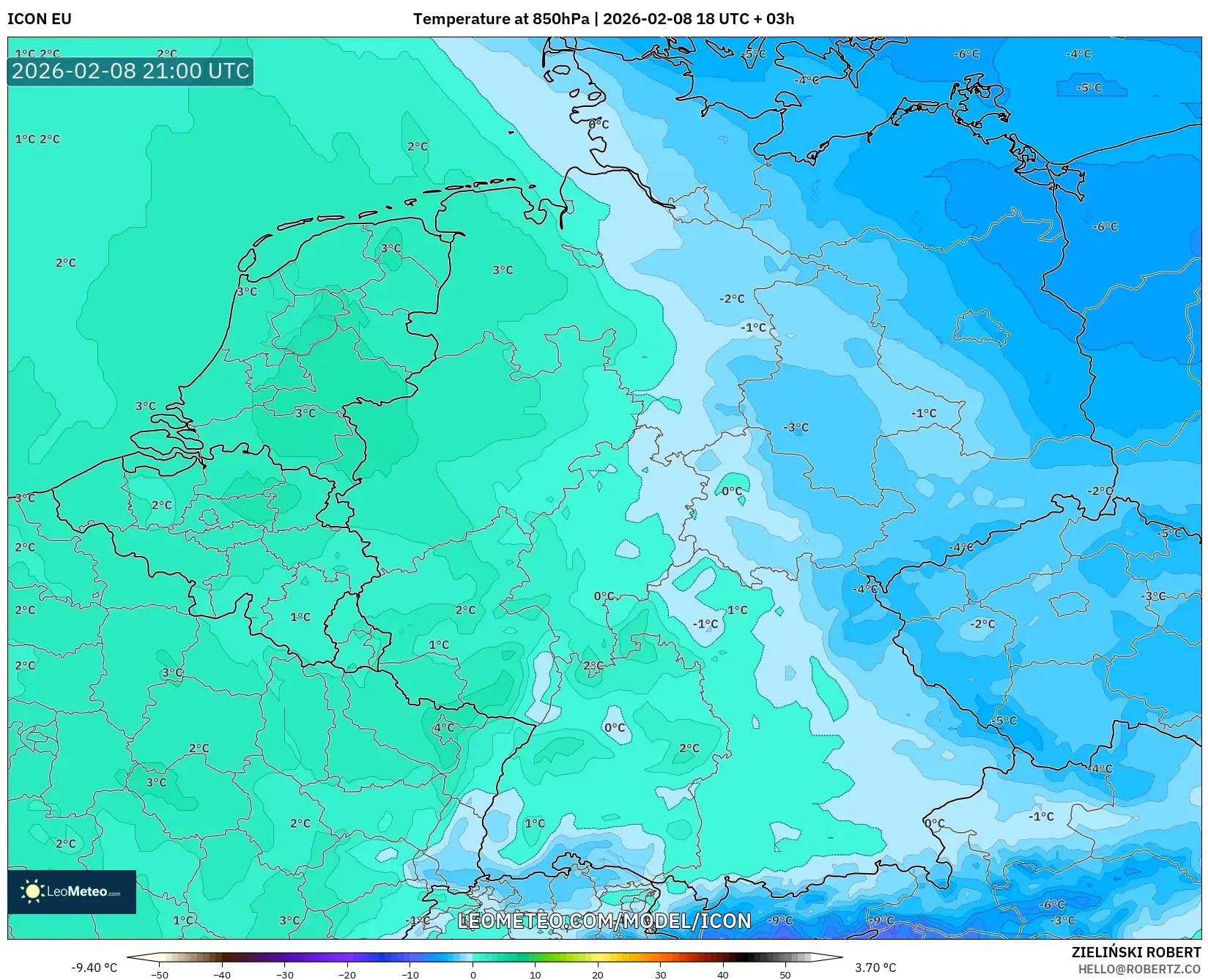 ICON model - Germany, Temperature at 850hPa