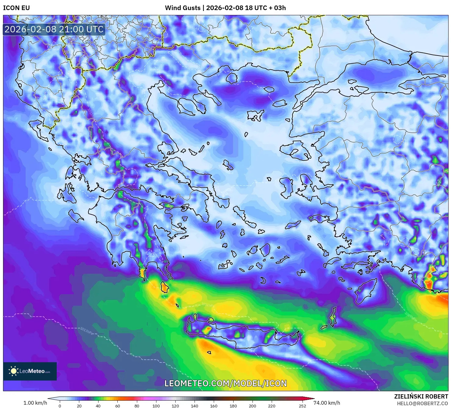 ICON model - Greece, Wind Gusts