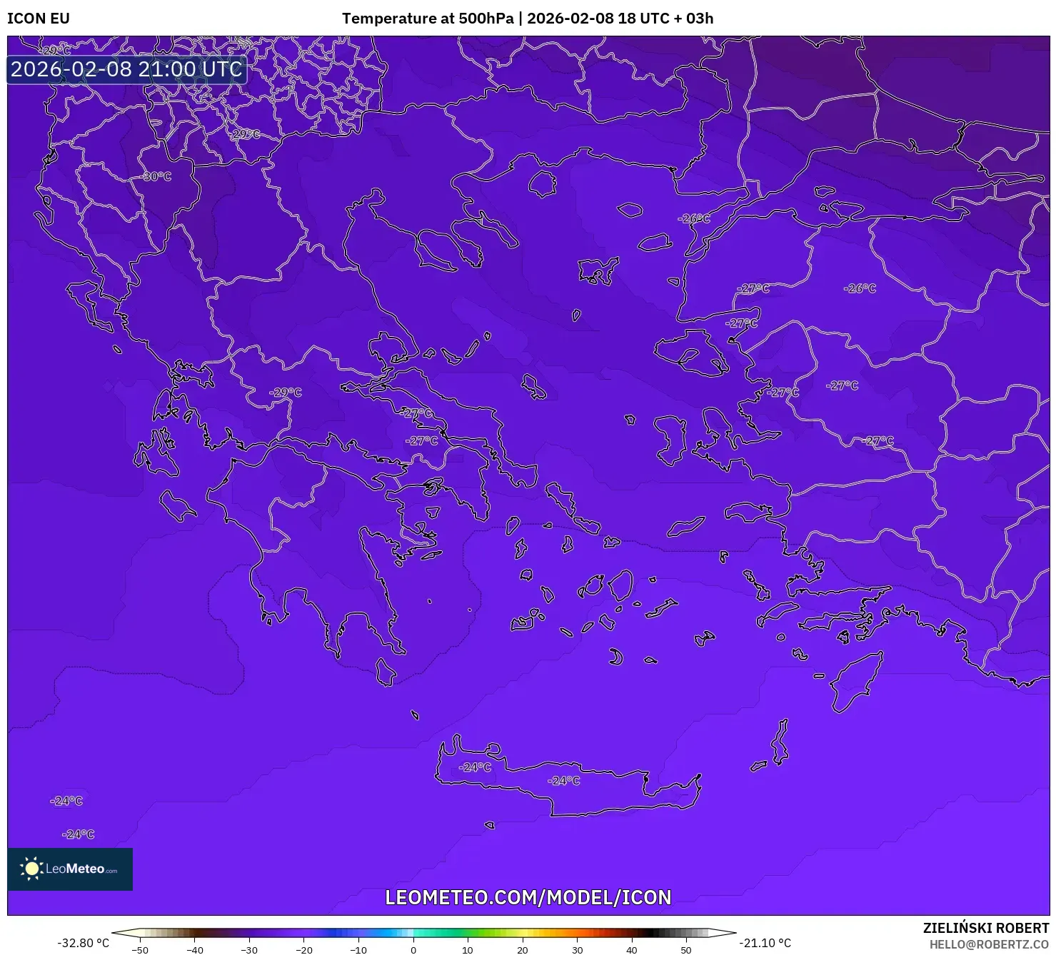ICON model - Greece, Temperature at 500hPa