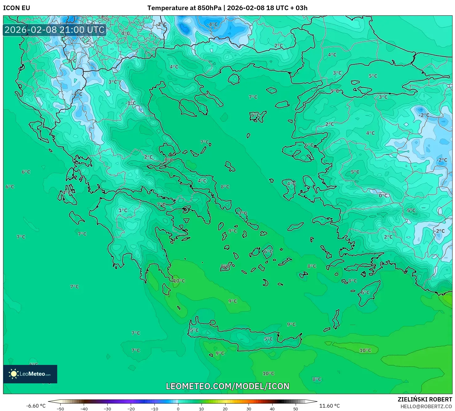 ICON model - Yunani, Suhu 850 hPa