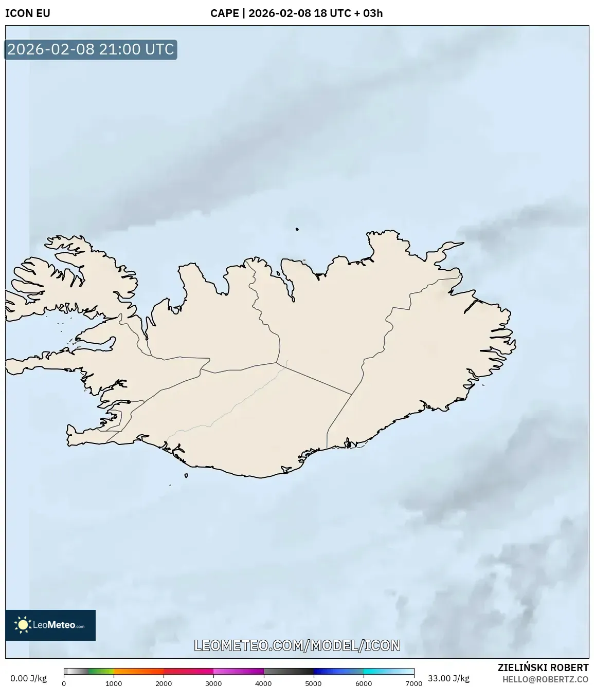 ICON model - Iceland, CAPE