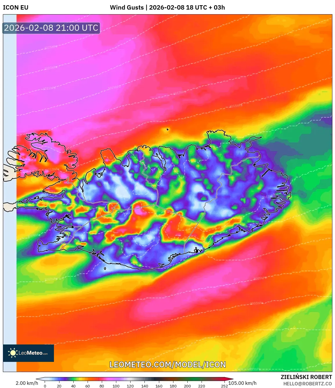 ICON model - Iceland, Wind Gusts