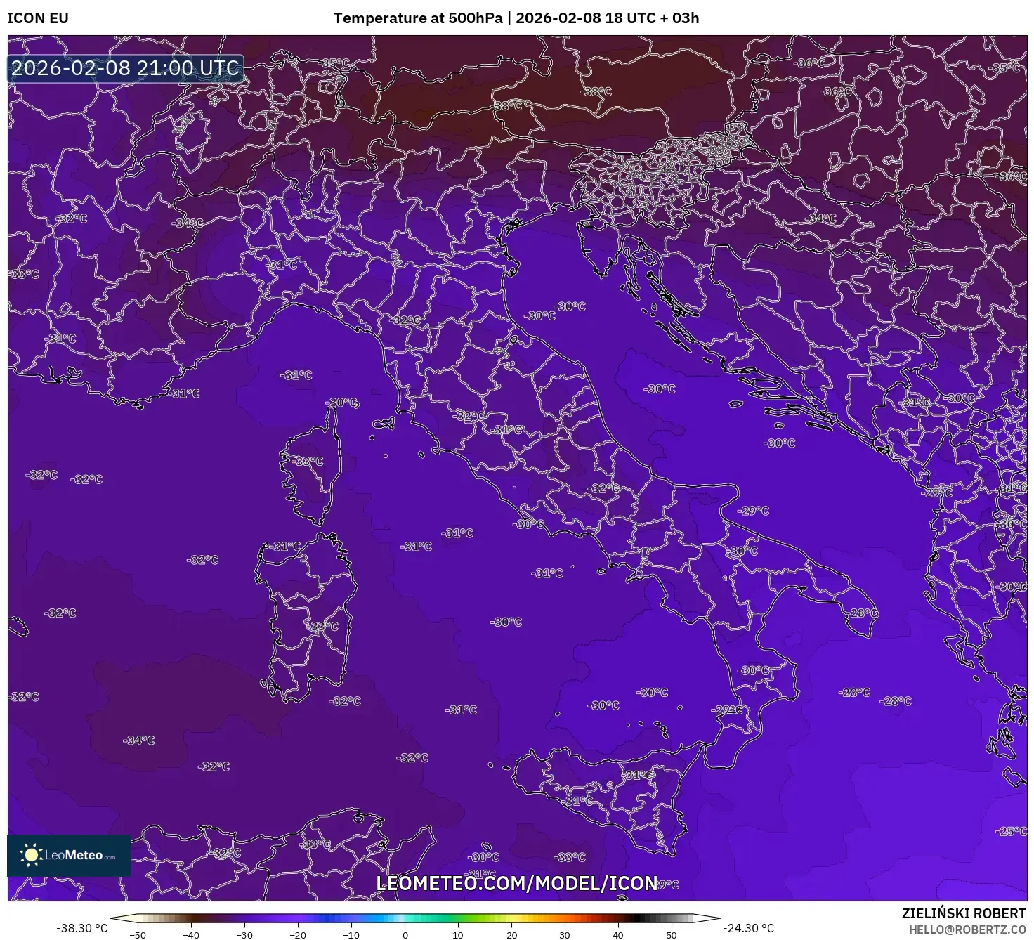 ICON model - Italy, Temperature at 500hPa