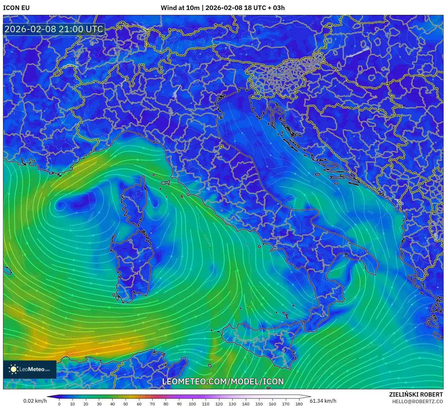 ICON model - Italy, Wind at 10m