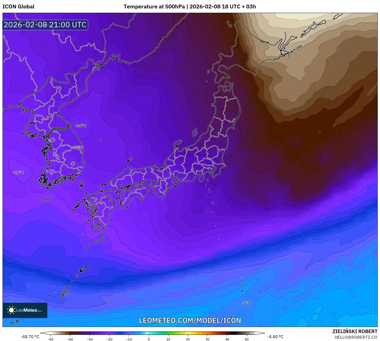 ICON model - Jepang, Suhu 500 hPa