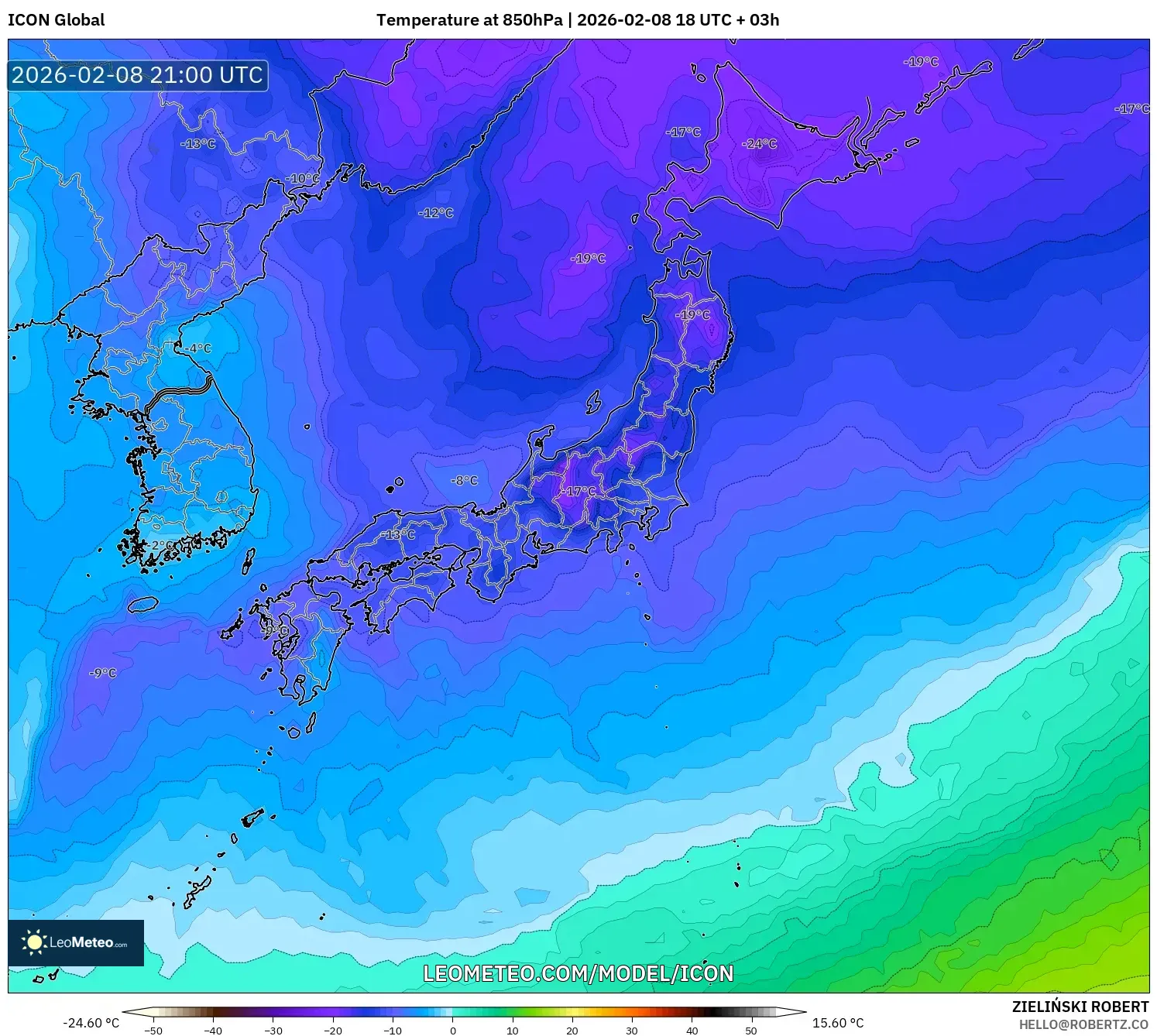 ICON model - Japan, Temperature at 850hPa