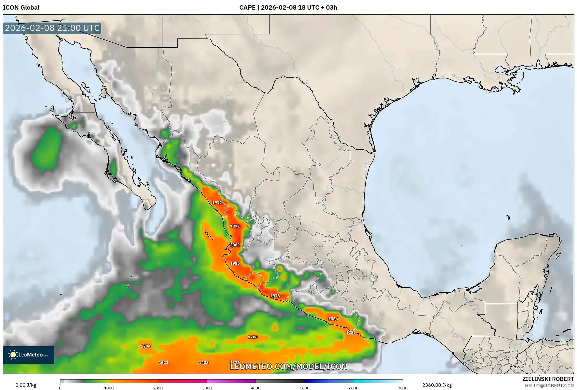 ICON model - Mexico, CAPE
