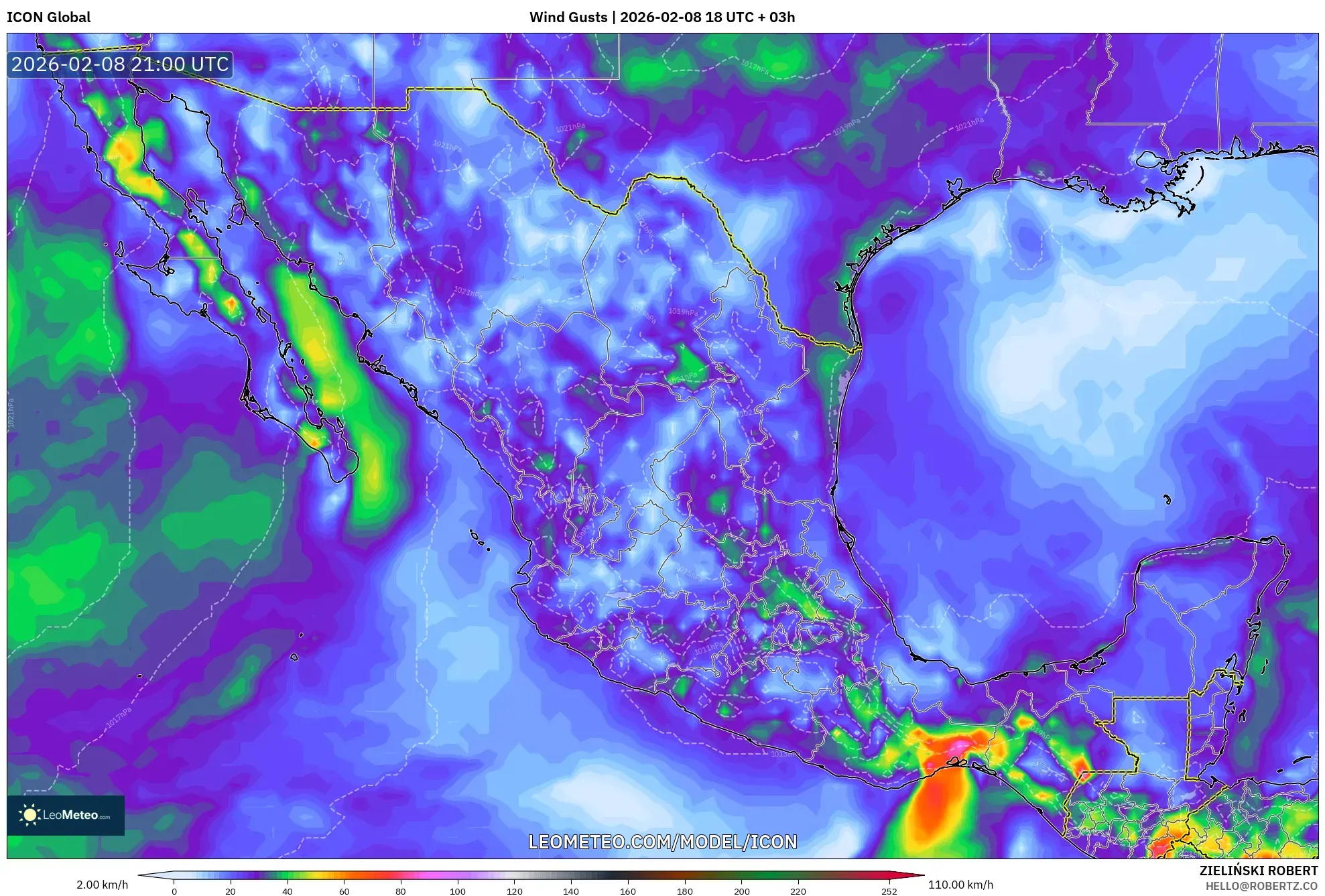 ICON model - Mexico, Wind Gusts