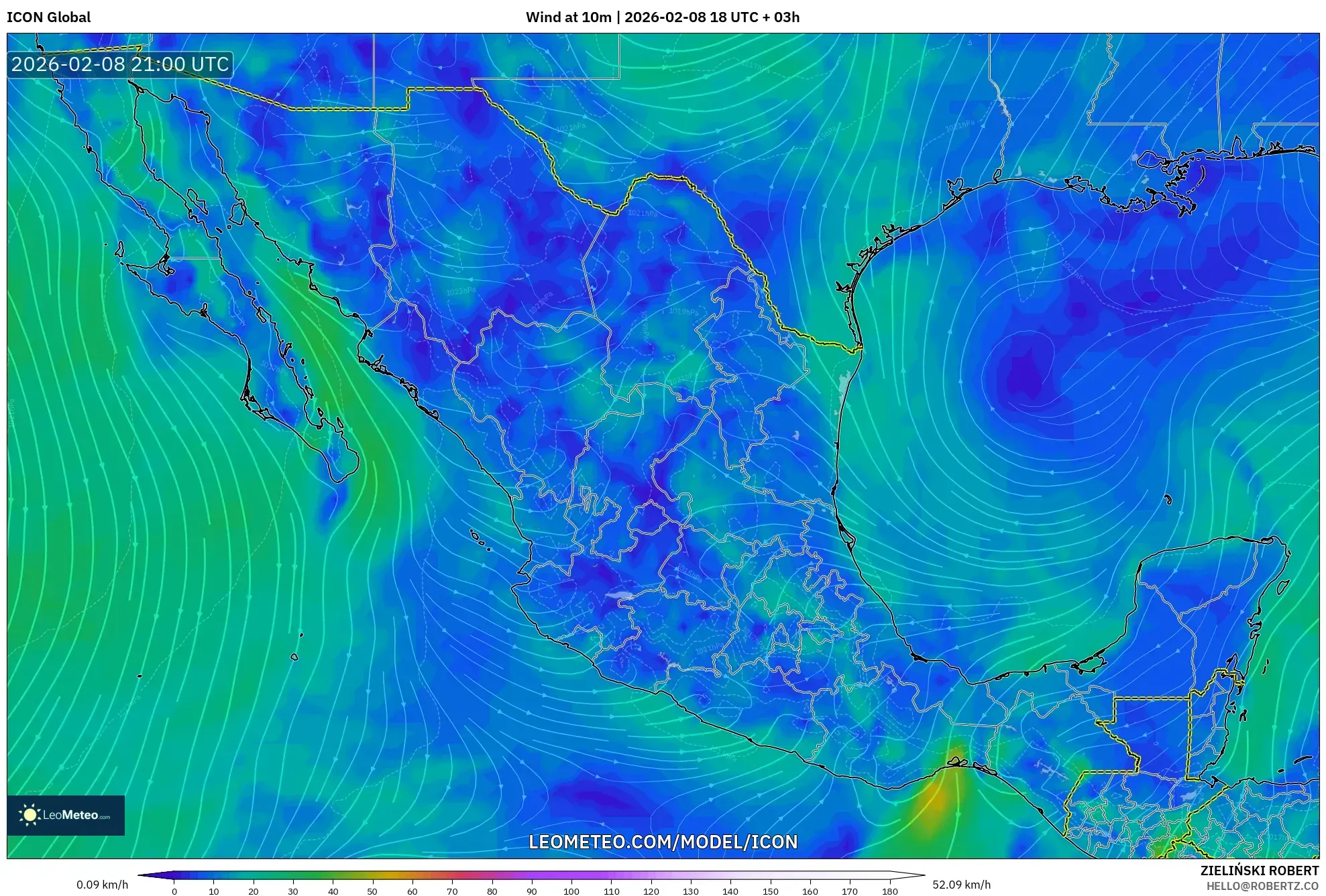 ICON model - Mexico, Wind at 10m