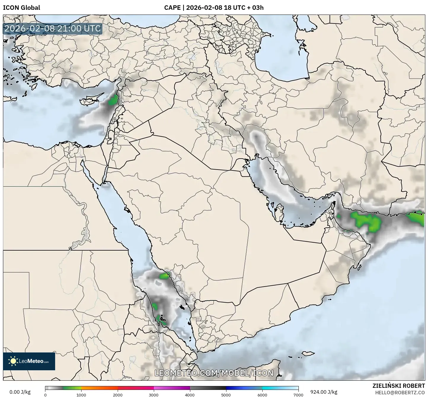 ICON model - Middle East, CAPE